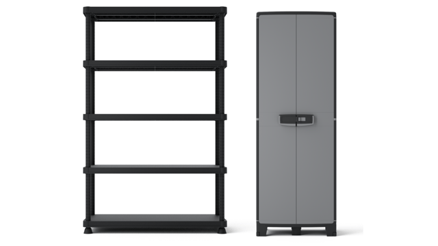 Armadio alto +1 scaffale, Excellence SPACEO in resina, grigio chiaro e nero L 185 x H 187.5 x P 45 cm 2 ante, adatto per interno/esterno