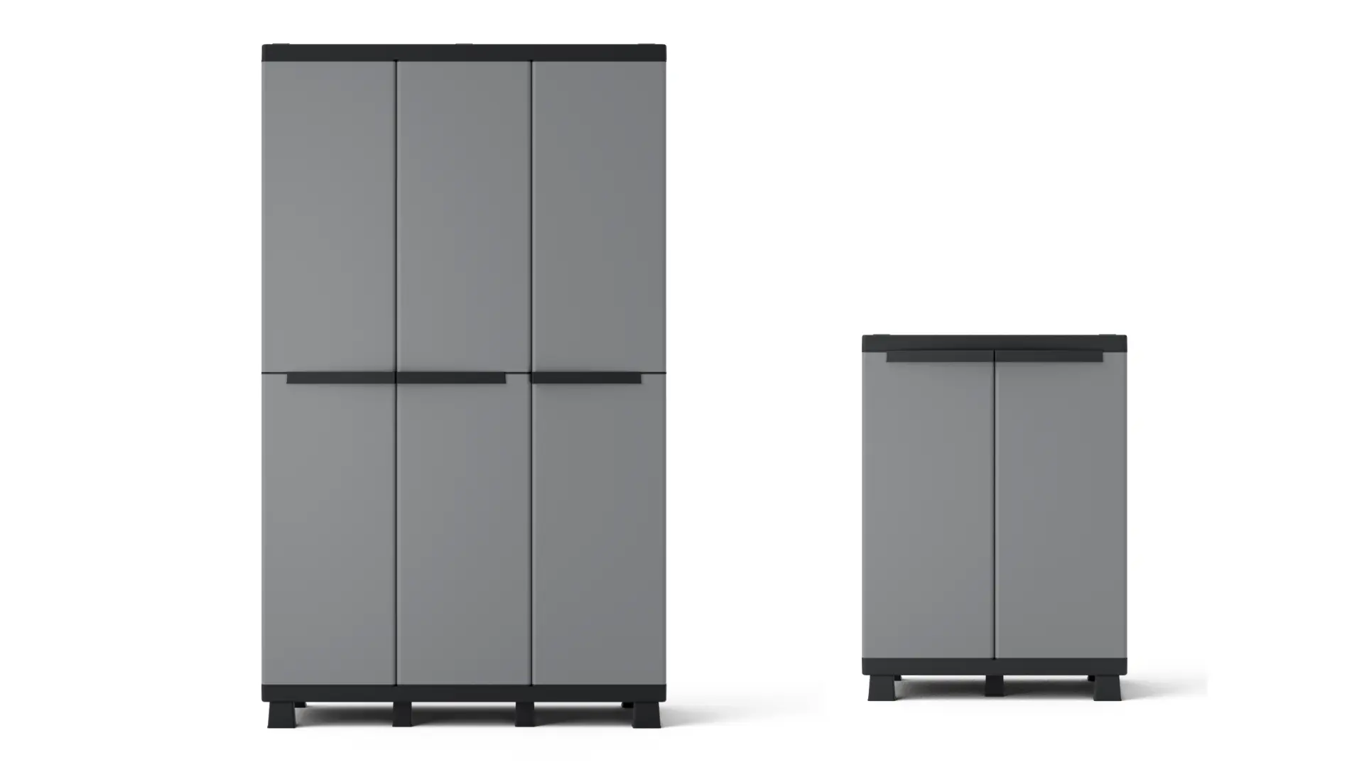 SPACEO Armadio alto +basso Gary in resina, nero e grigio chiaro L 170 x H 170 x P 39 cm 5 ante, adatto per interno/esterno
