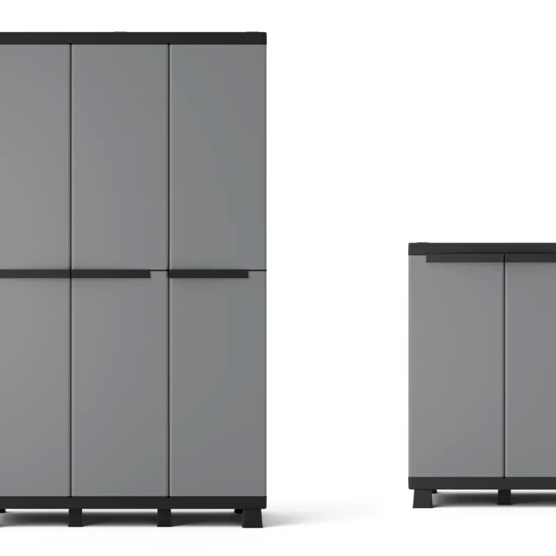 SPACEO Armadio alto +basso Gary in resina, nero e grigio chiaro L 170 x H 170 x P 39 cm 5 ante, adatto per interno/esterno