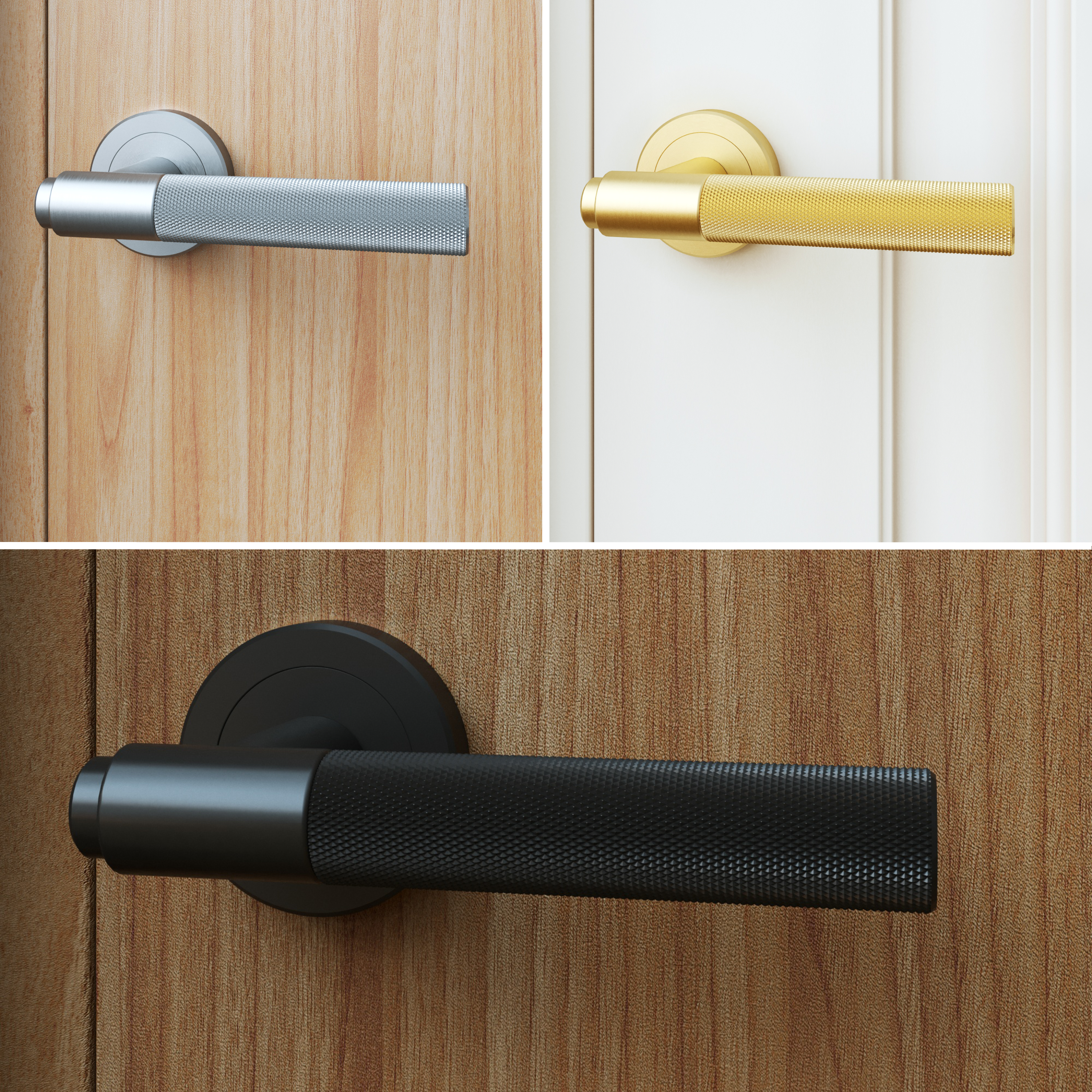 Poignée de porte sur rosace Axel disponible en 3 finitions, noir mat, laiton brossé et nickel - 3