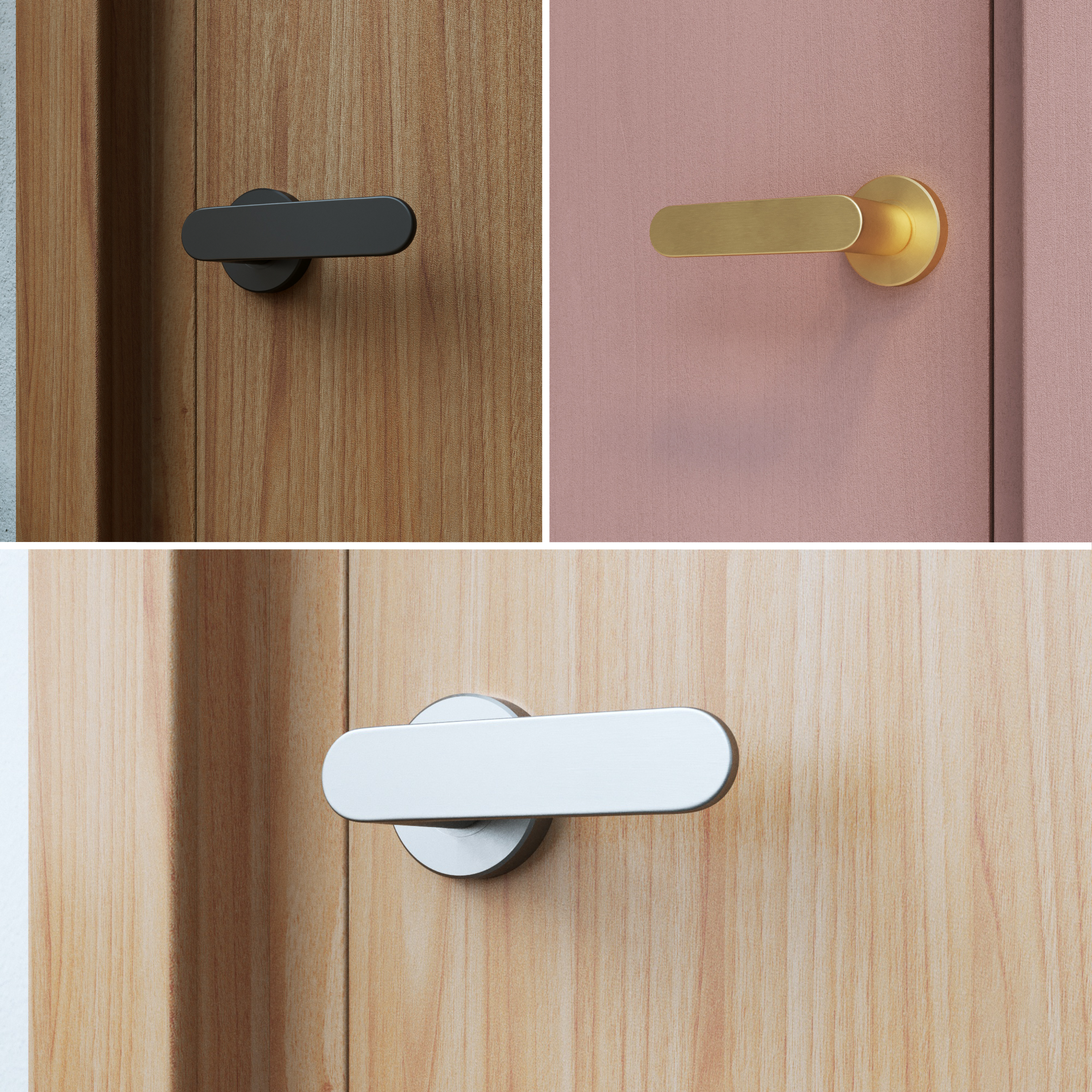 poignée de porte sur rosace JAVA disponible en finition, noir mat, laiton brossé ou nickel brossé - 2