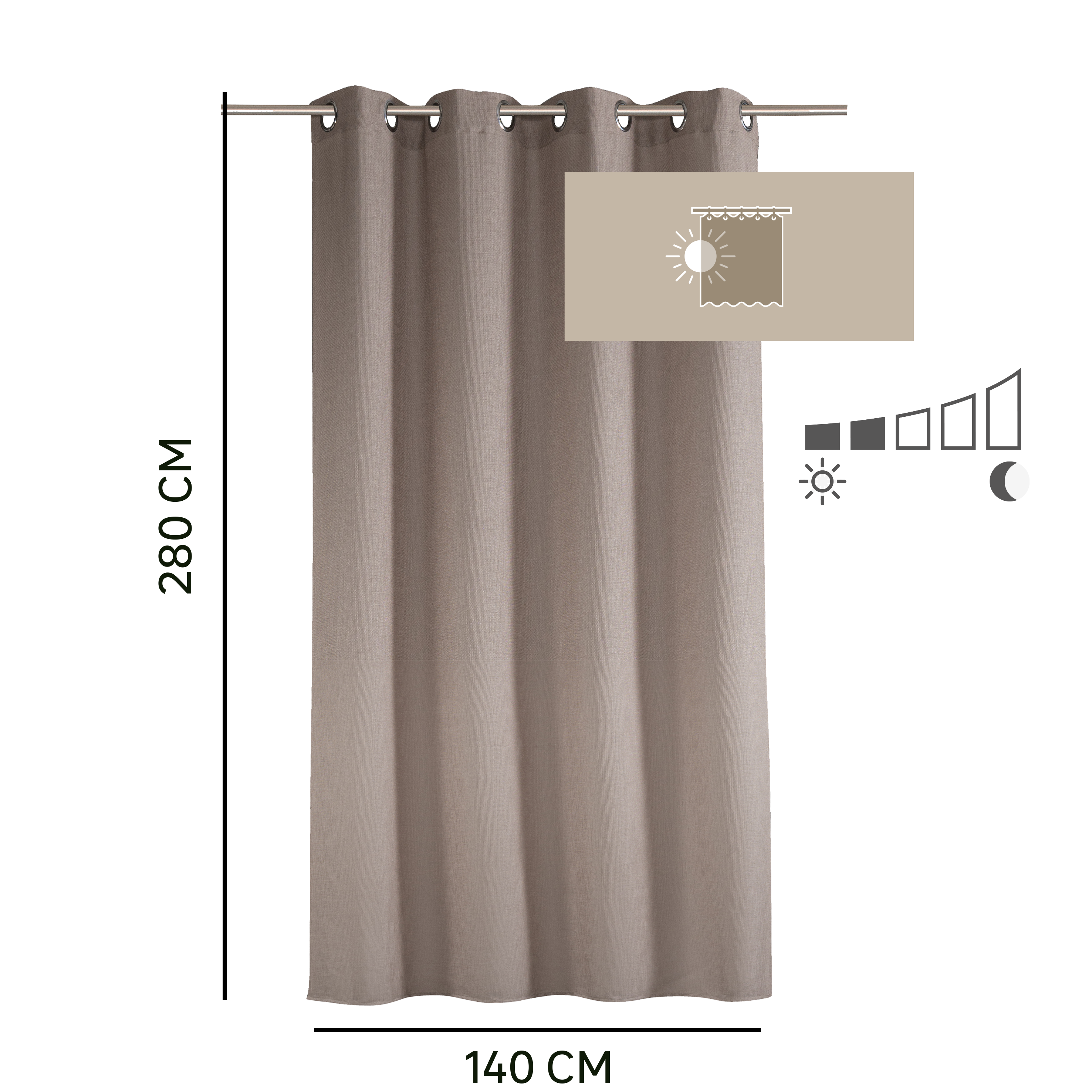 Cortina ollaos Gita poliéster liso beige trench INSPIRE de 140x280cm. Cinta termopegada - 2