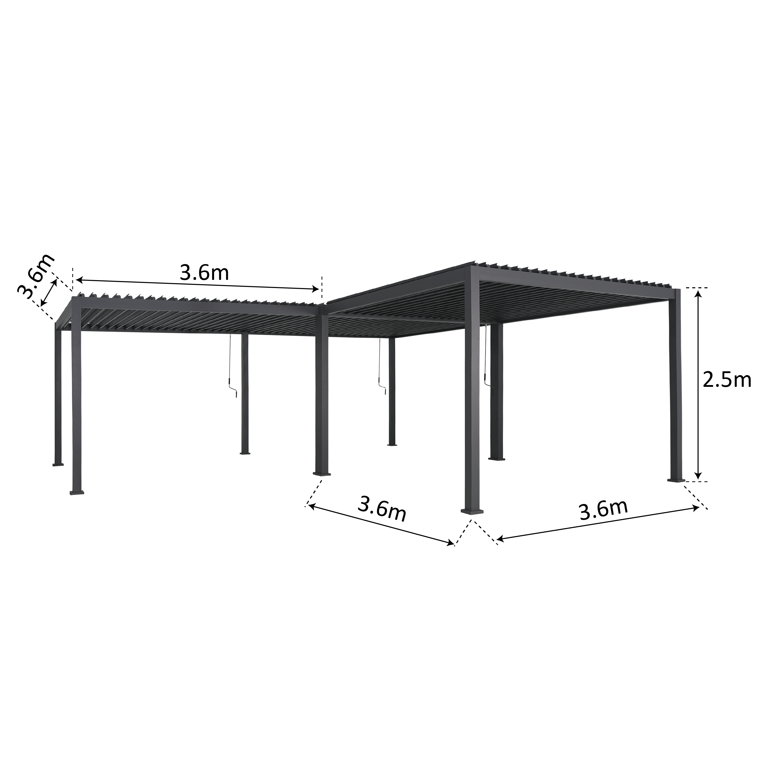 Pérgola bioclimática naterial modus de aluminio antracita de 720 x 720 cm