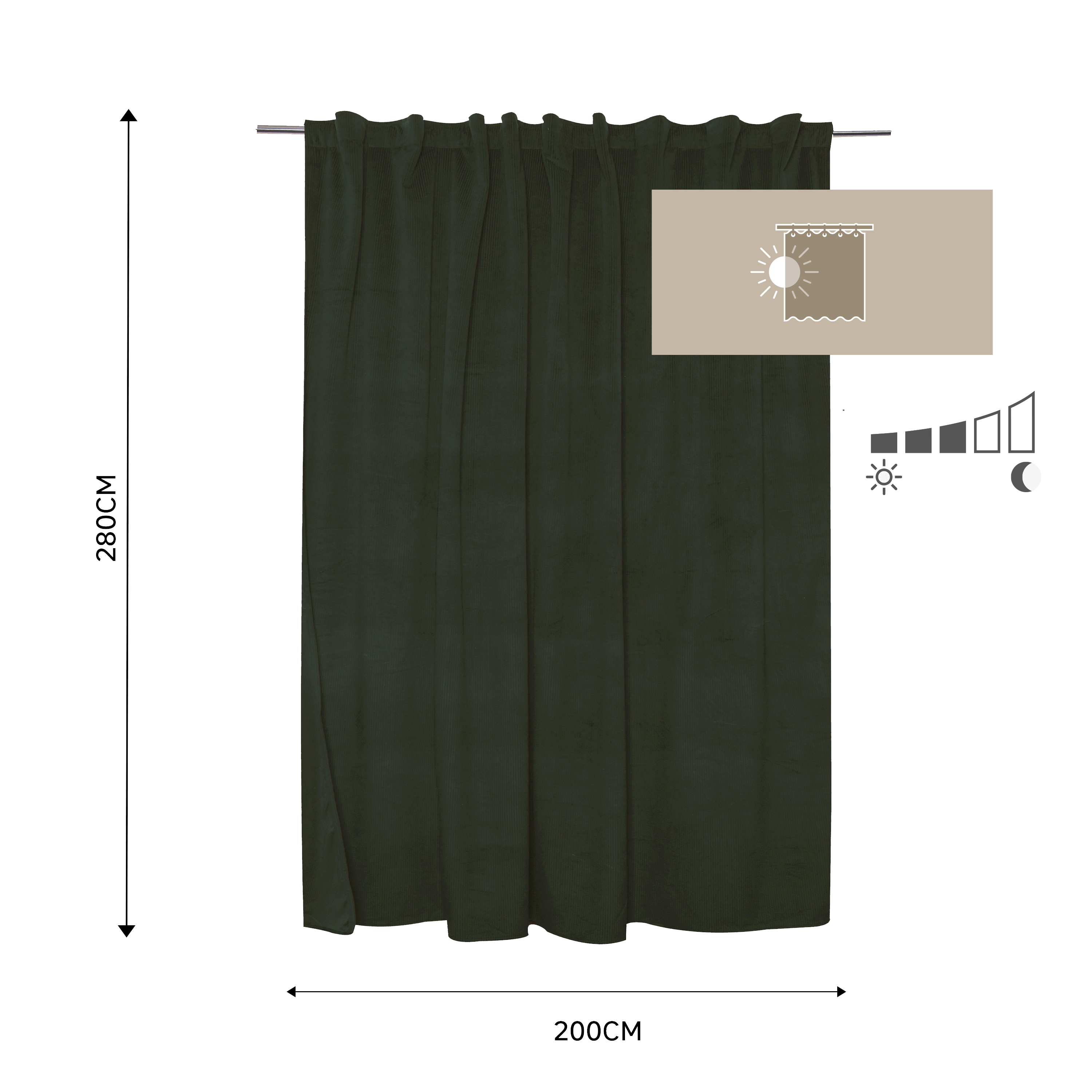 Tenda INSPIRE Forest 1 verde, fettuccia e passanti nascosti 200x280 cm - 12