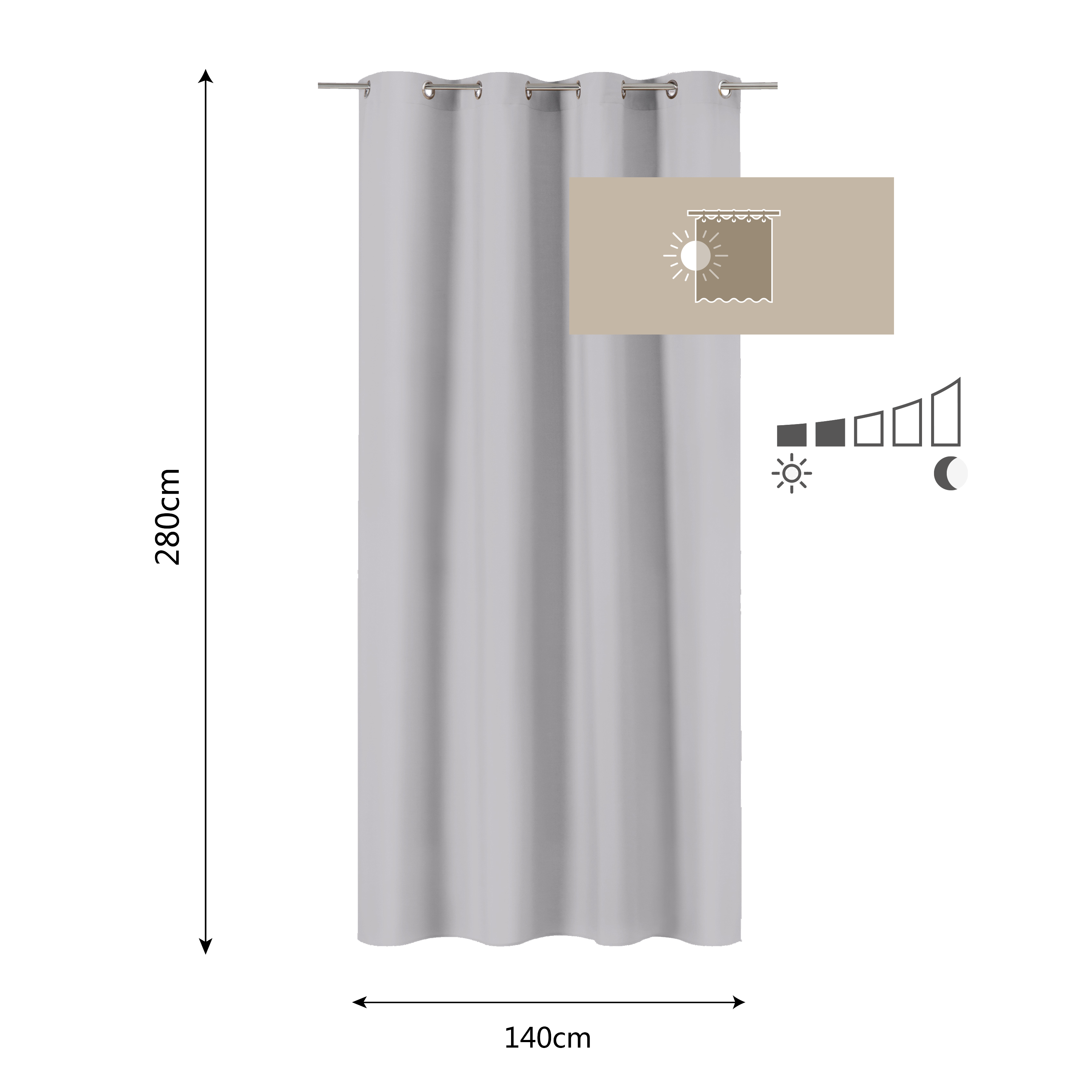 Cortina ollaos Pharell algodón liso gris granito INSPIRE de 140x280cm. Cinta termopegada - 2