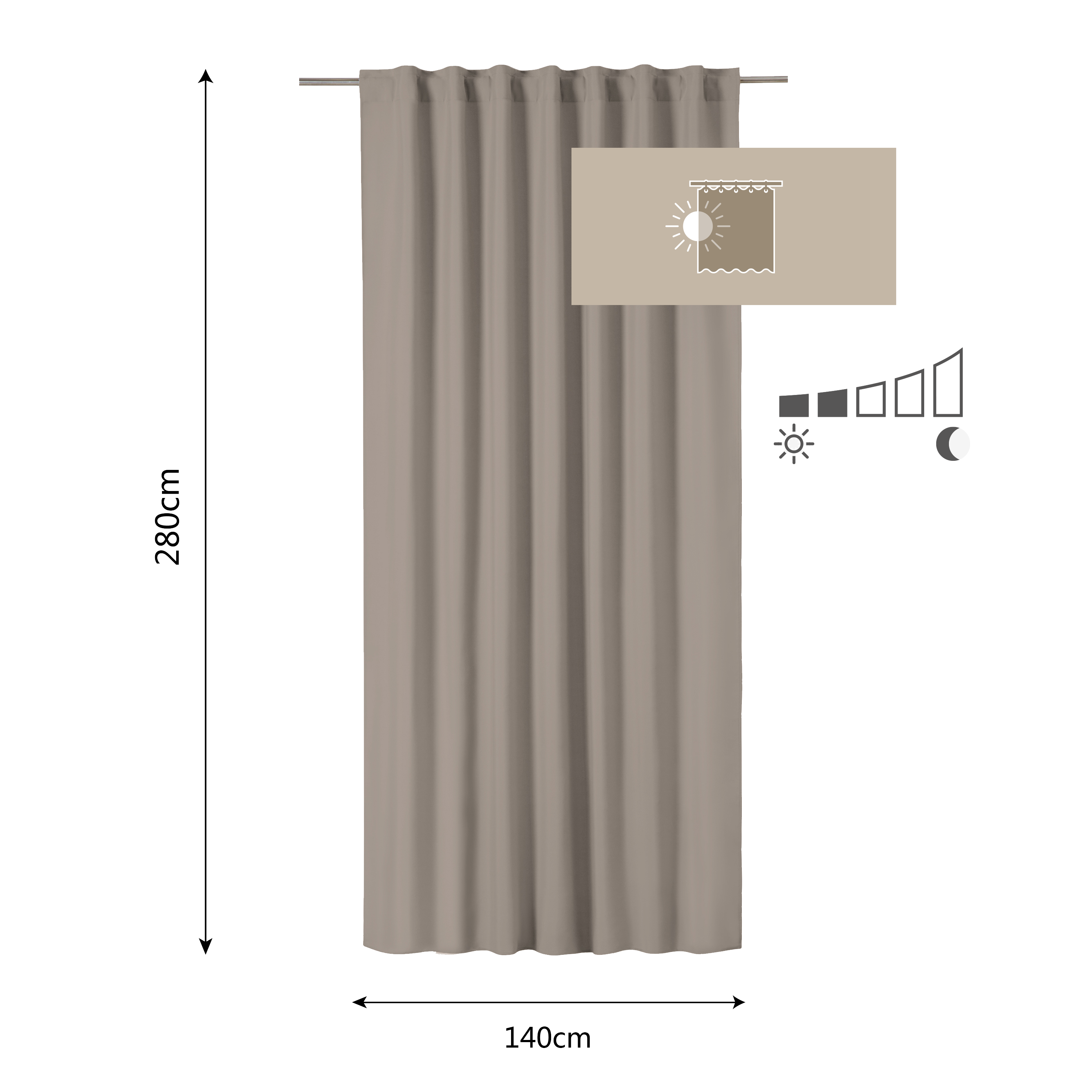 Cortina cinta fruncida, trabillas Pharell algodón de 140x280cm INSPIRE liso beige trench. Incluye cinta termoadhesiva - 2