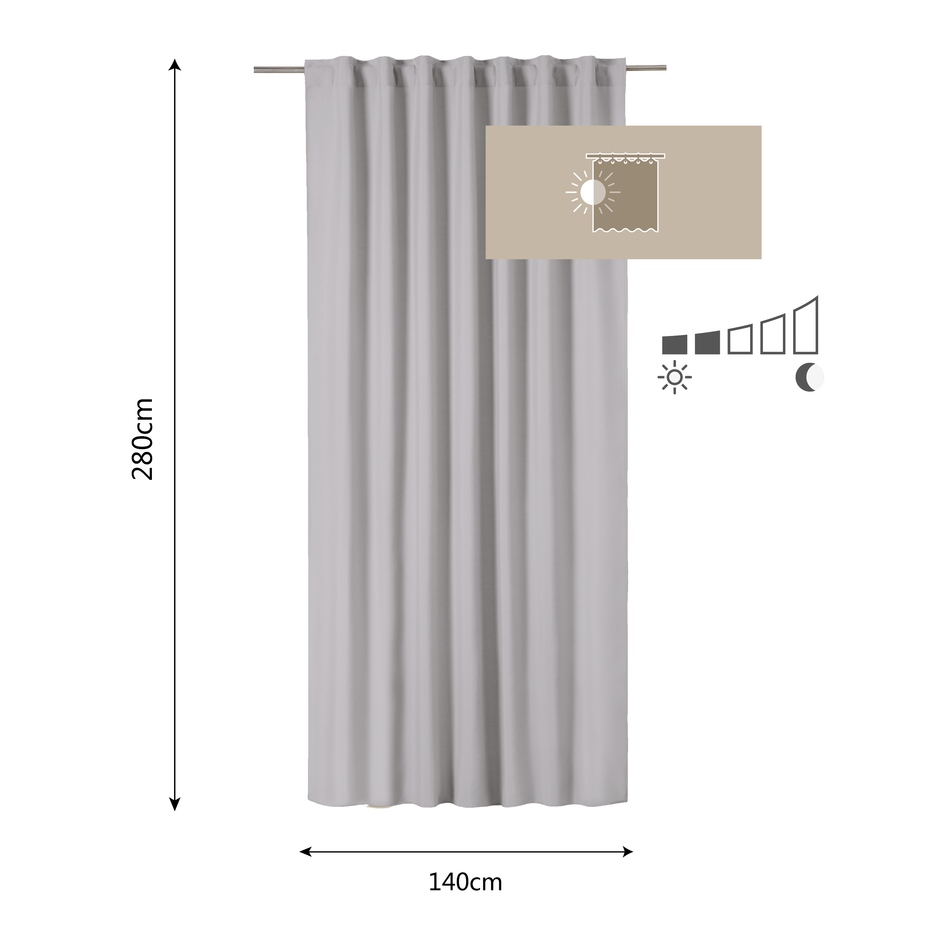 Cortina  cinta, trabillas Pharell algodón INSPIRE liso gris granito 140x280cm - 2