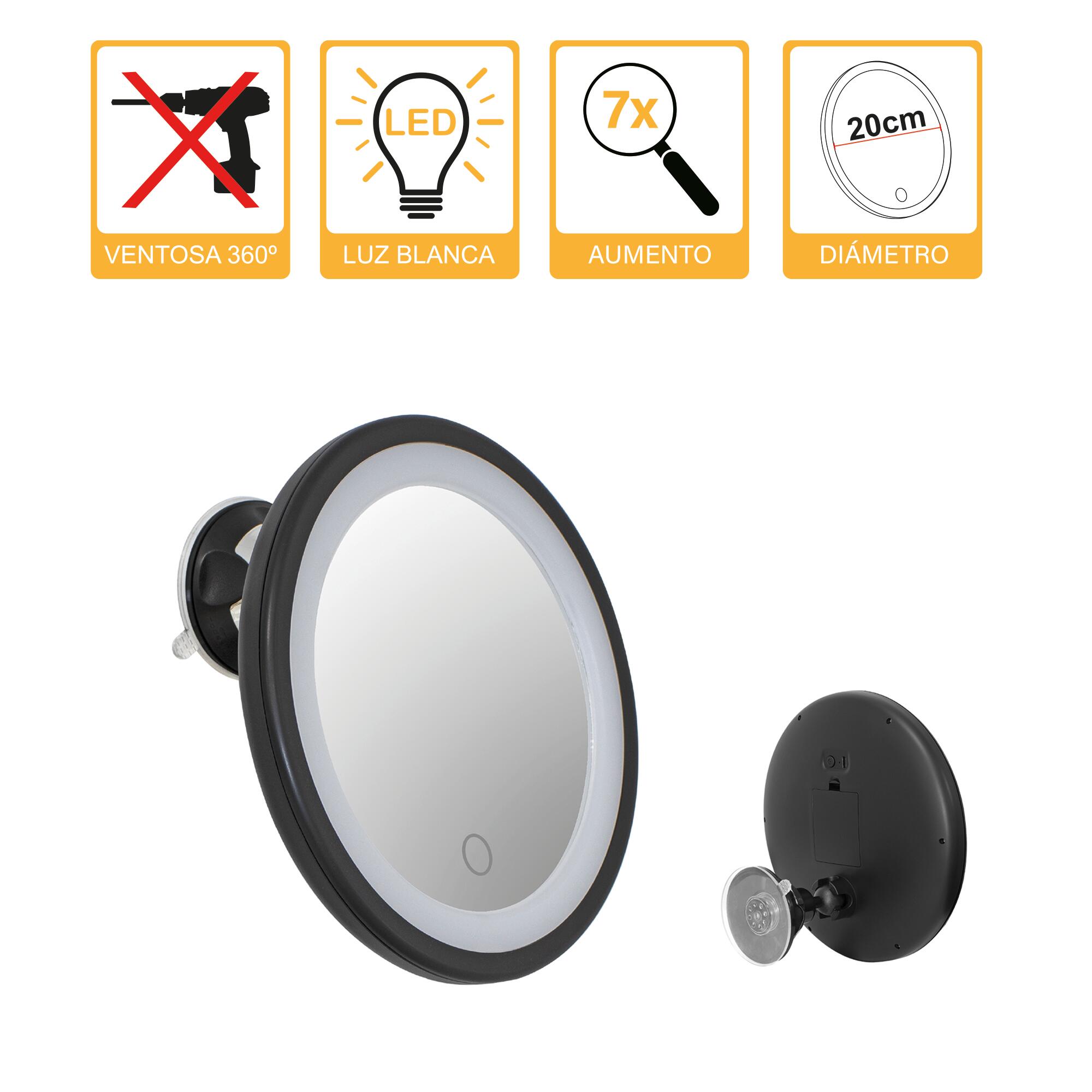 Espejo cosmético de aumento con luz  x7 negro - 10