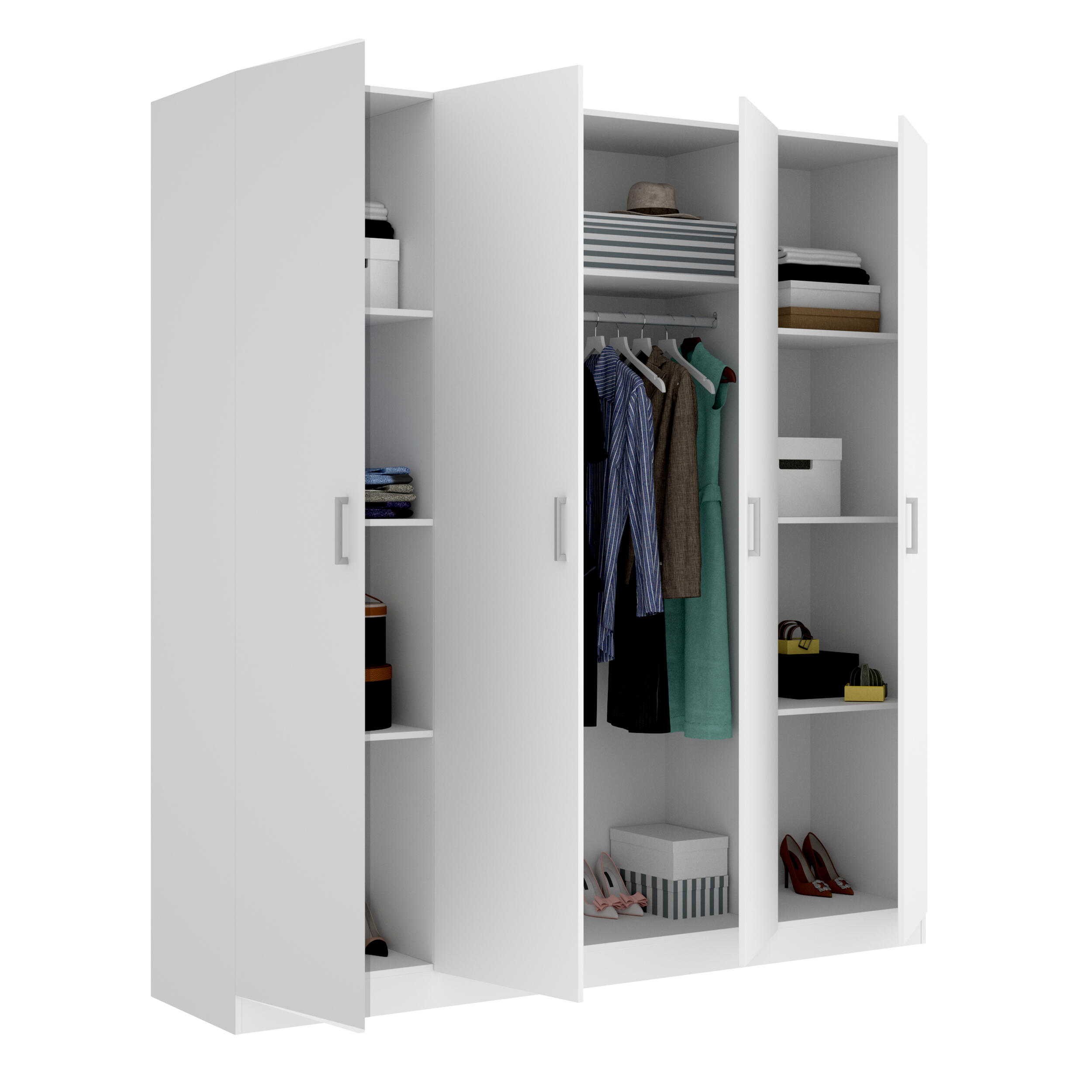 Armario puerta abatible Basic 200x215x52cm con 4 puertas color blanco - 7