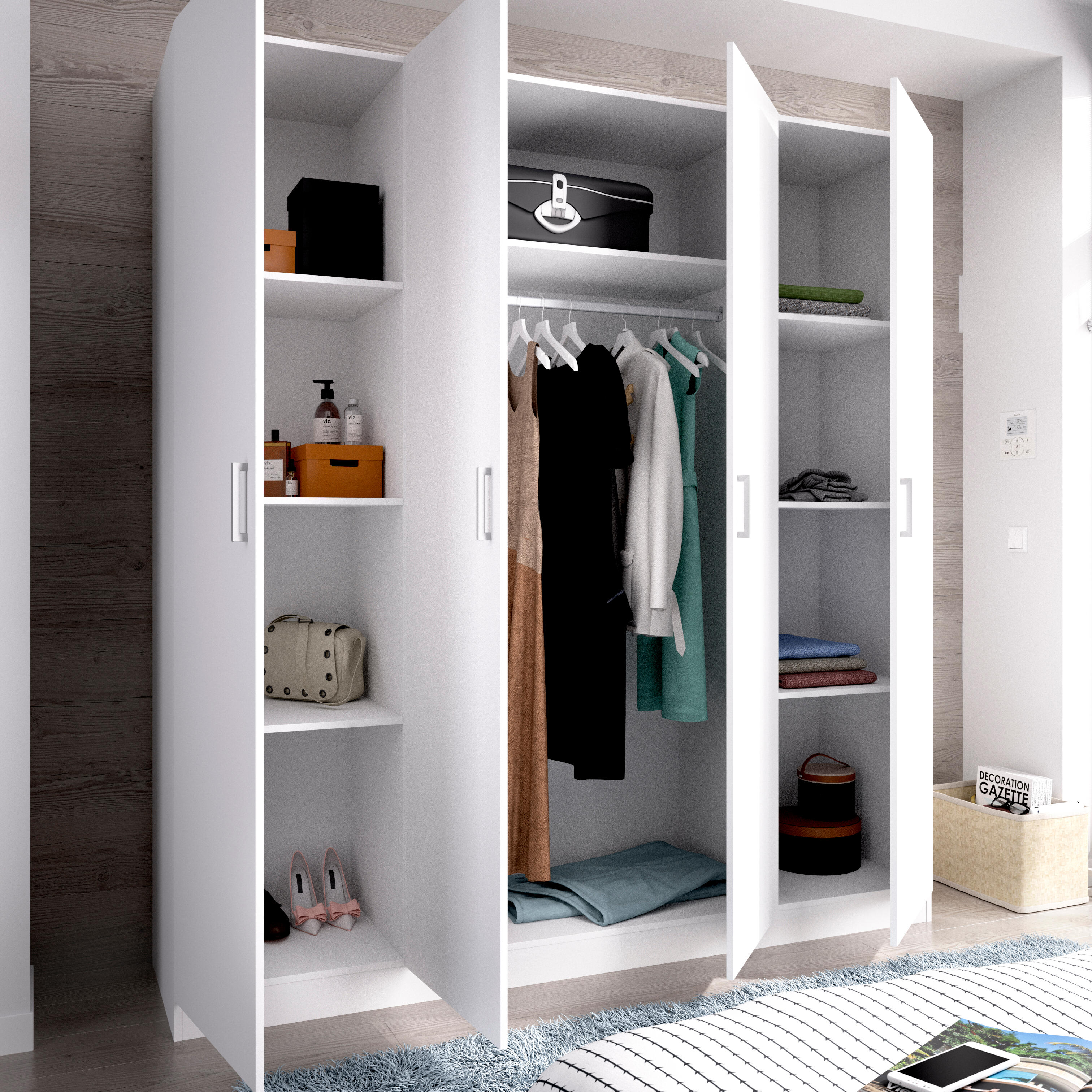 Armario puerta abatible Basic 200x215x52cm con 4 puertas color blanco - 6