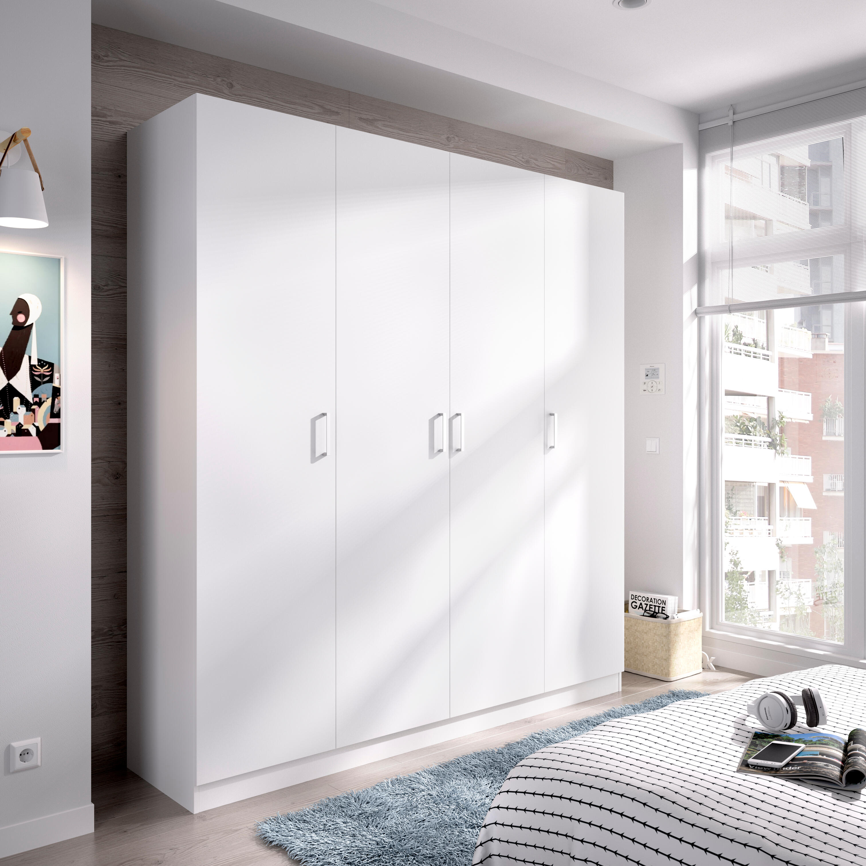 Armario puerta abatible Basic 200x215x52cm con 4 puertas color blanco - 3