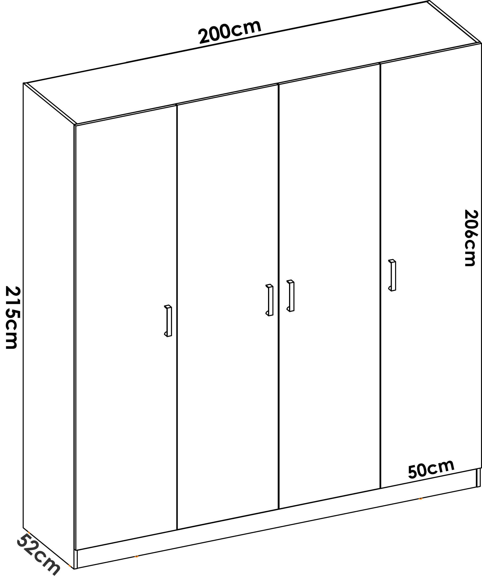 Armario puerta abatible Basic 200x215x52cm con 4 puertas color blanco - 2