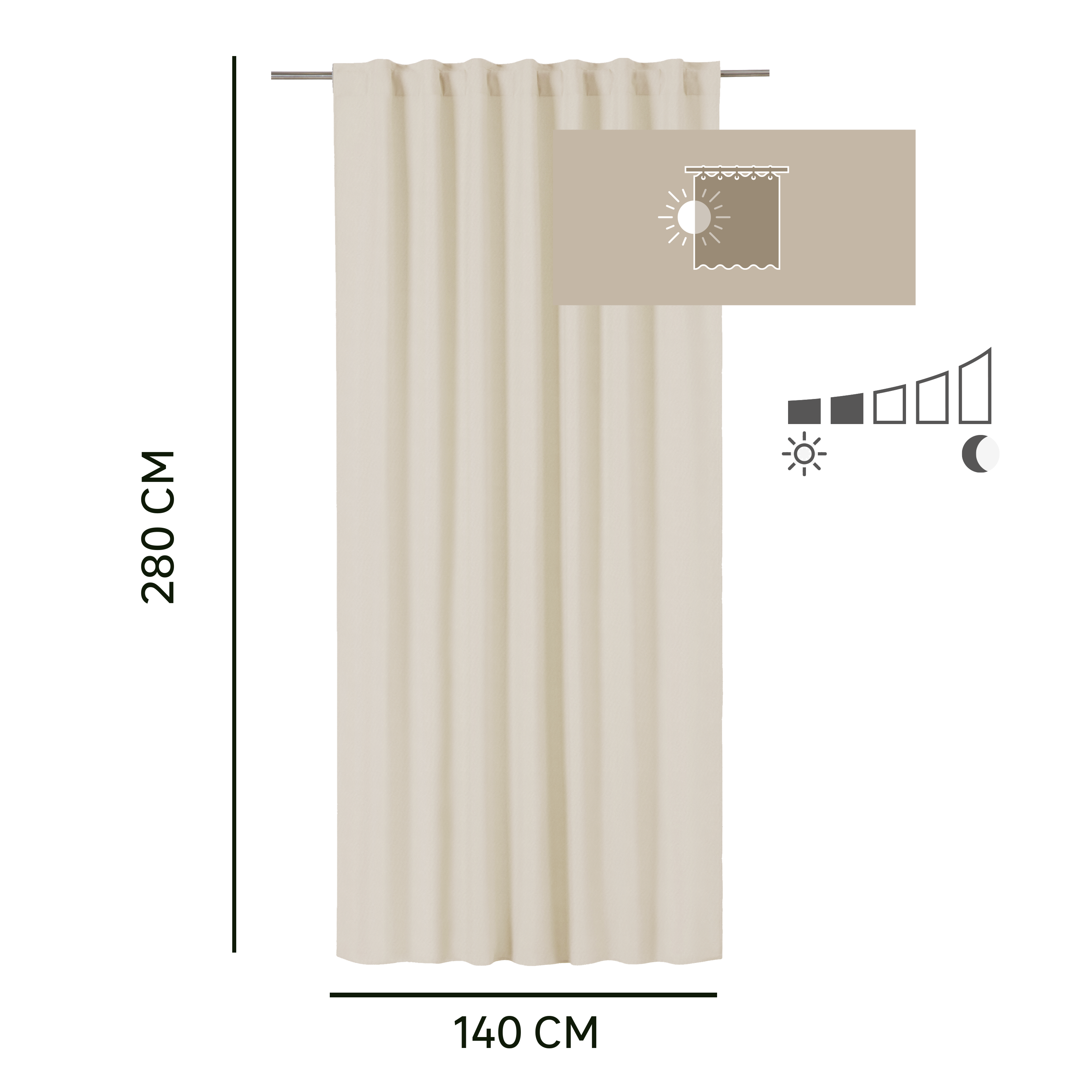 Cortina cinta fruncida Pharell algodón liso beige trench INSPIRE de 140x280cm. Cinta termopegada - 2
