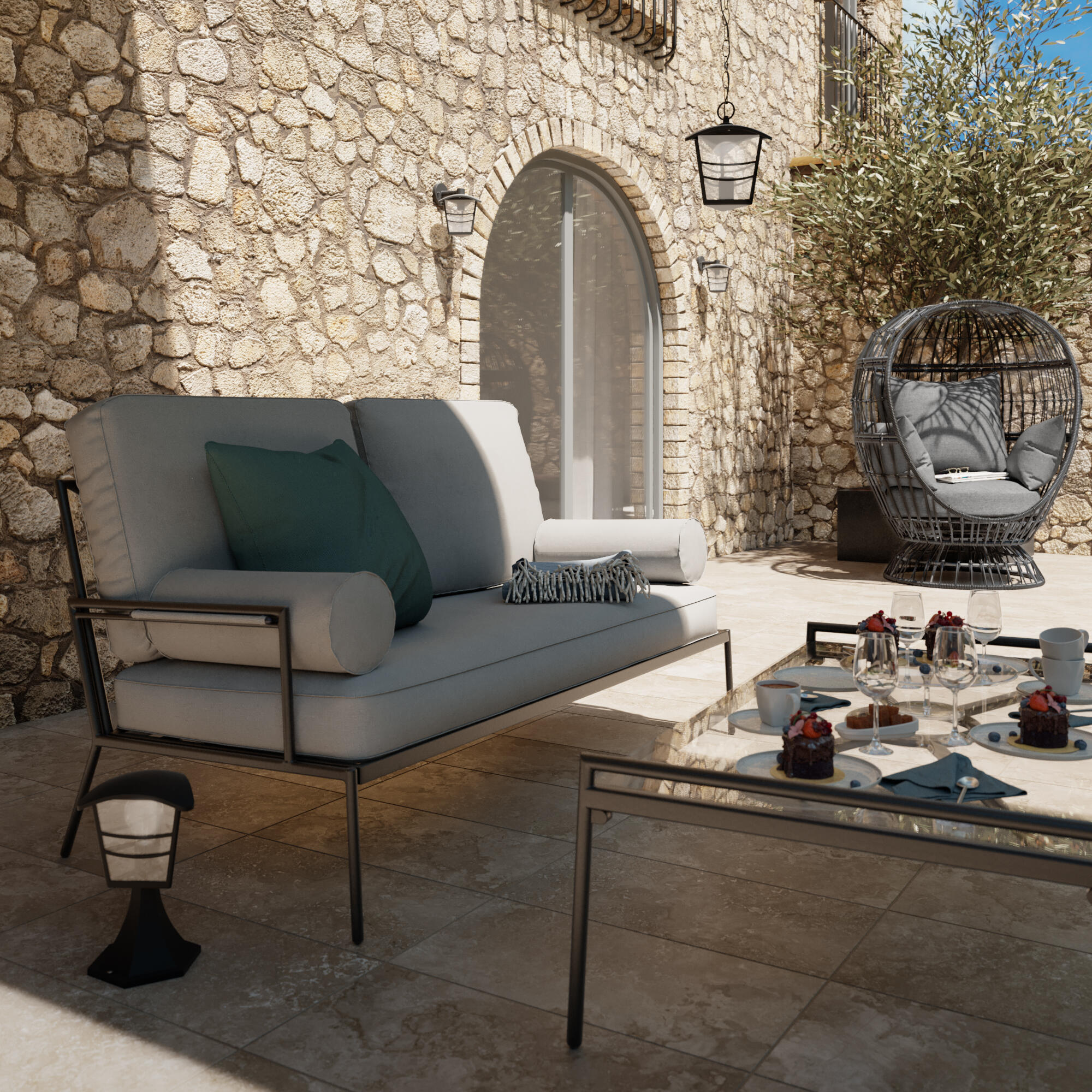 Applique descendante E27, aluminium / verre, noir, Palama, INSPIRE - 2