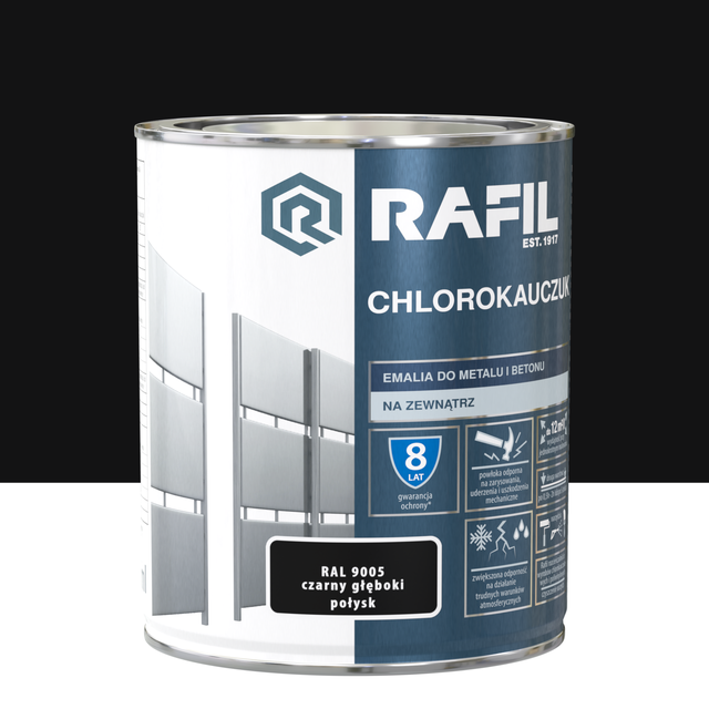 Emalia do metalu i betonu CHLOROKAUCZUK 0.75 l Czarny głęboko RAL9005 RAFIL
