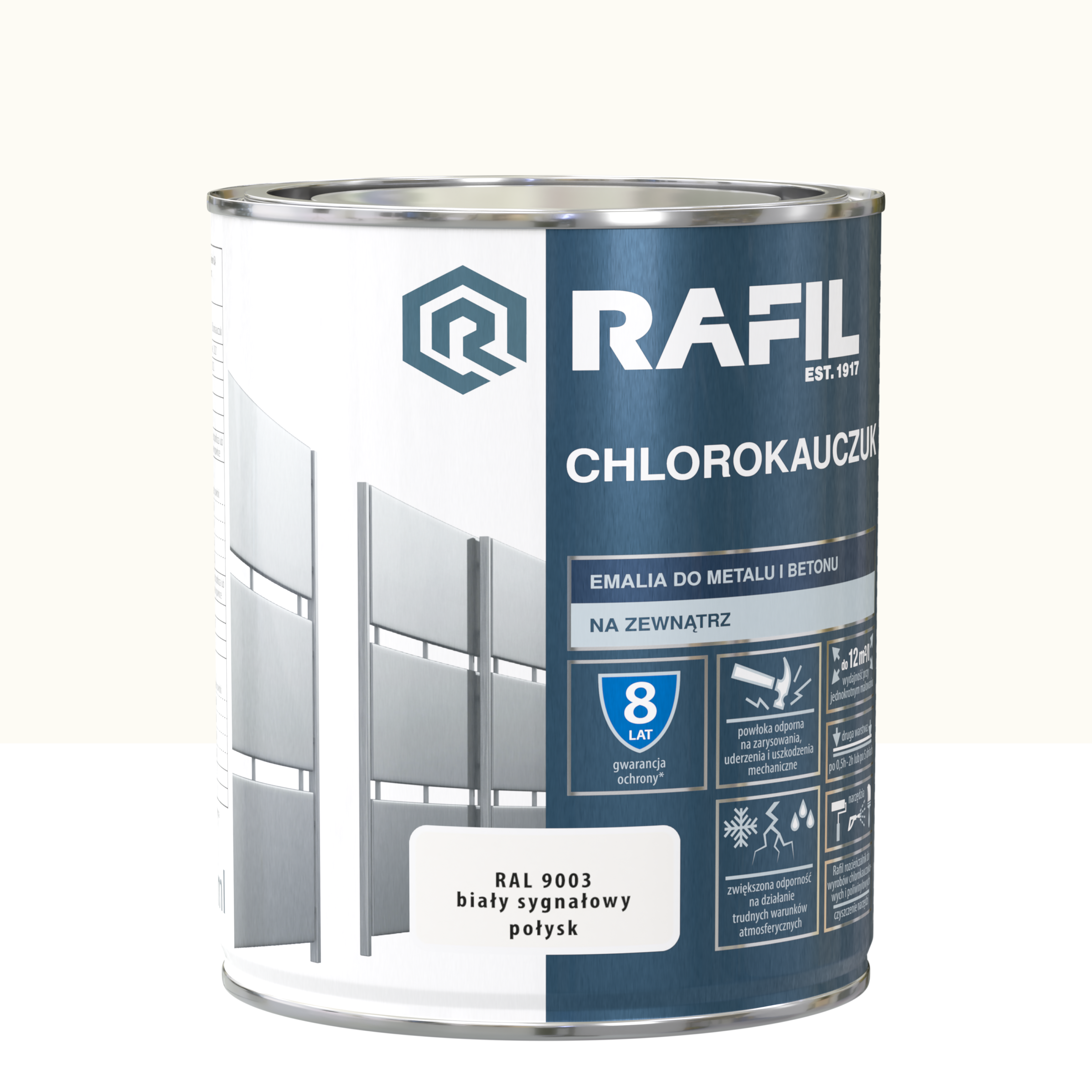 Emalia do metalu i betonu CHLOROKAUCZUK 0.75 l Biały sygnałowy RAL9003 RAFIL