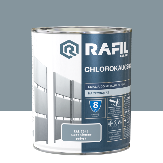 Emalia do metalu i betonu CHLOROKAUCZUK 0.75 l Szary agatowy RAL7046 RAFIL