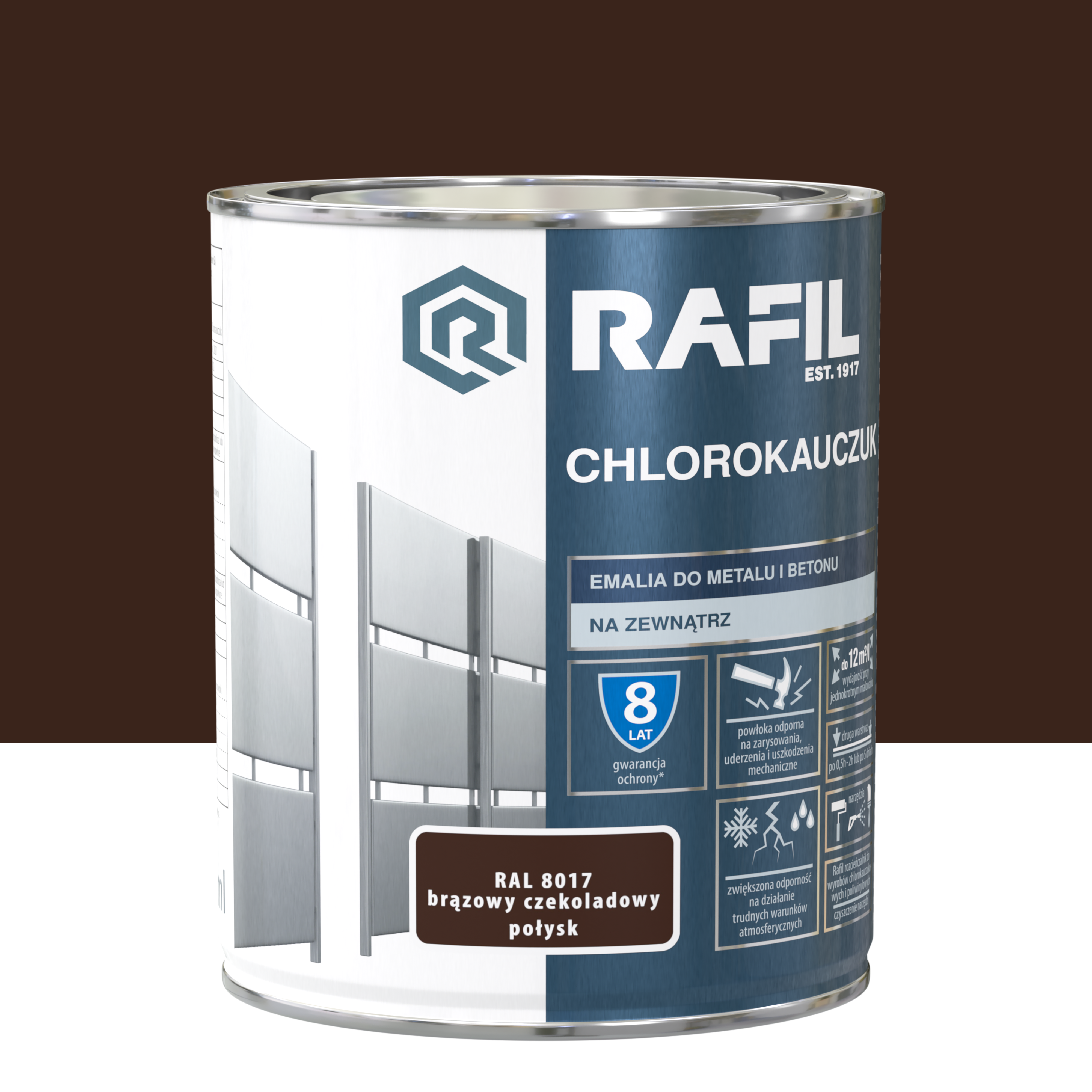 Emalia do metalu i betonu CHLOROKAUCZUK 0.75 l Brązowy czekoladowy RAL8017 RAFIL