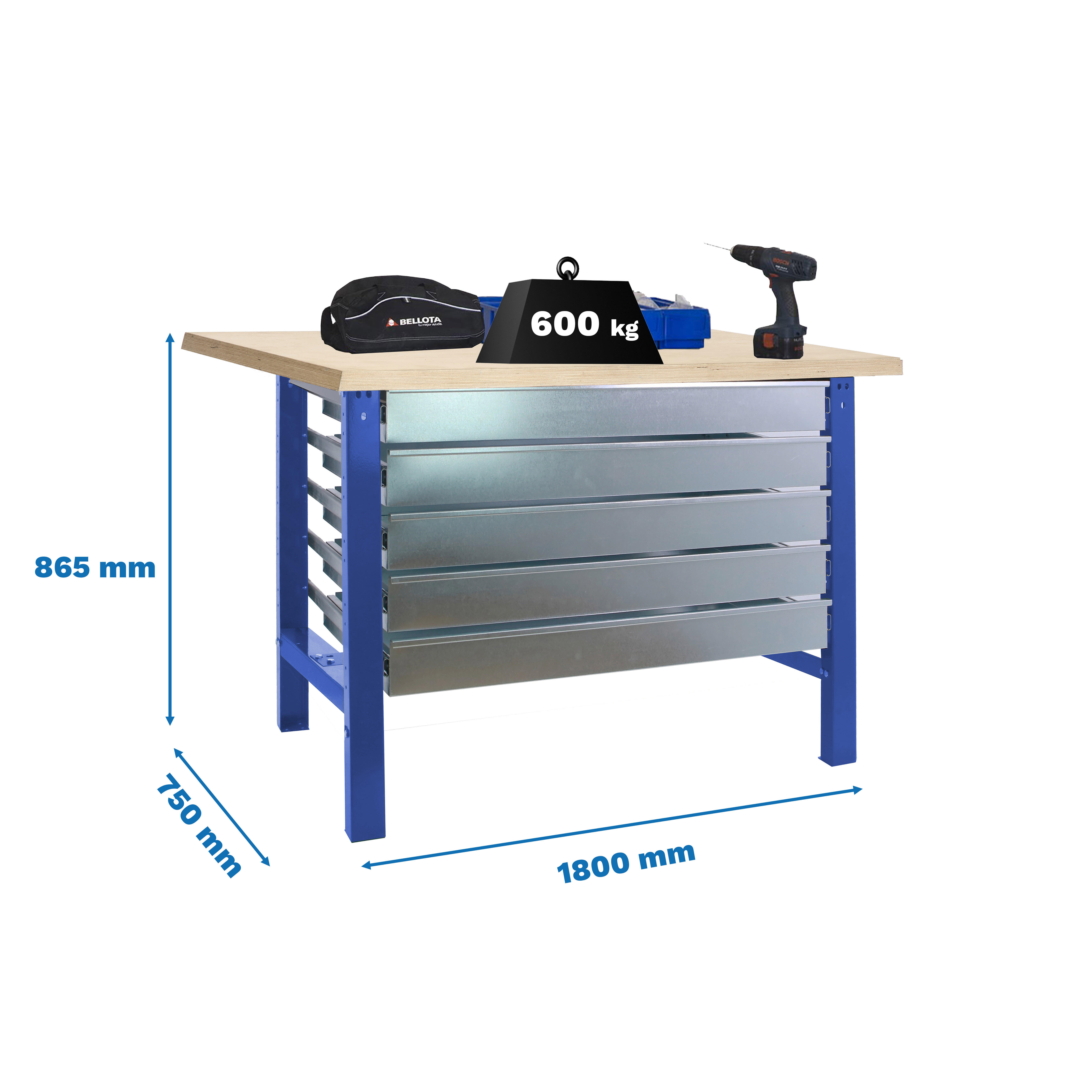 Banco simonwork bt6l mdf 5box 1800x750 azul /m