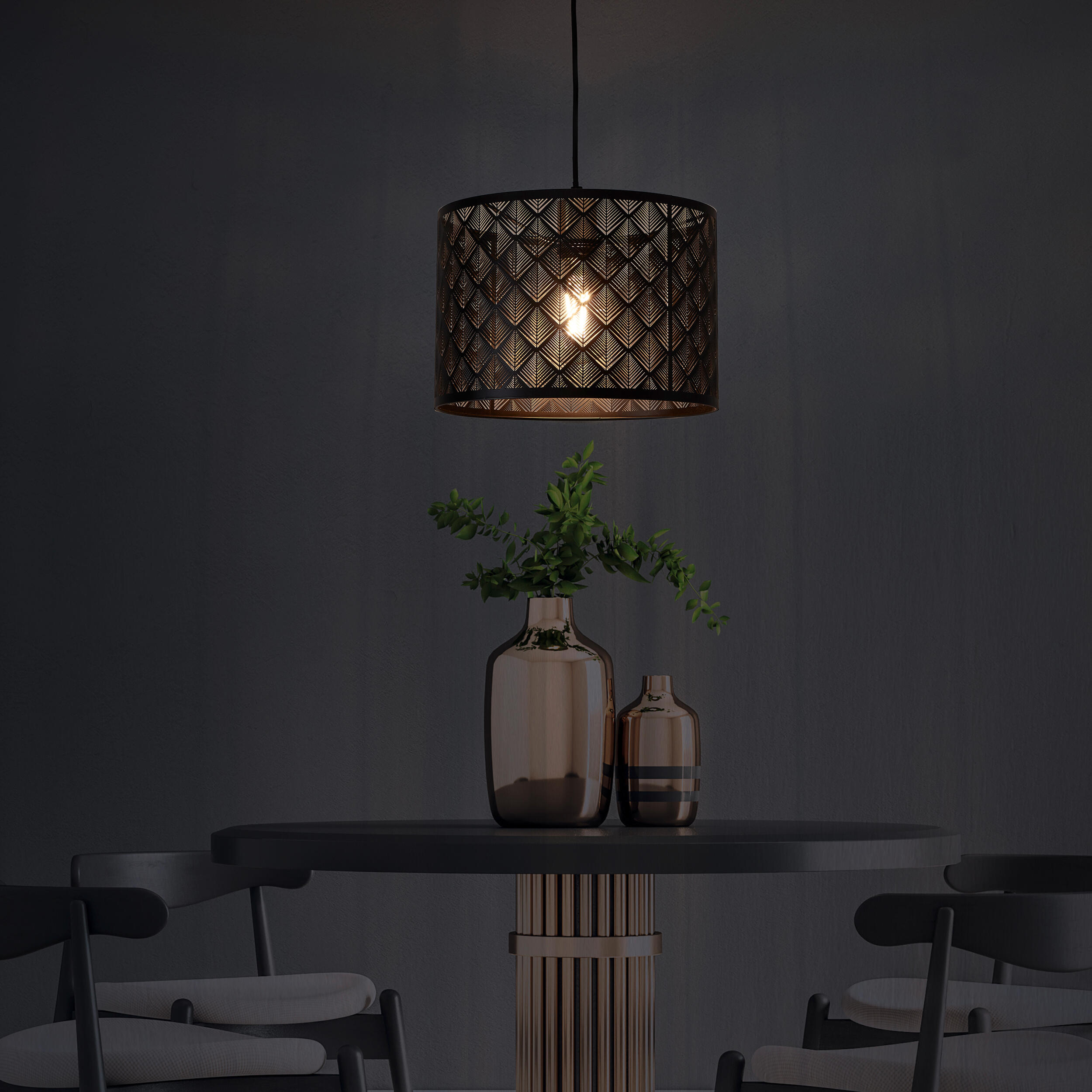Lámpara de techo colgante de acero negra 30 cm Galati INSPIRE 1 luz E27 con altura regulable. Altura máxima 120 cm - 2