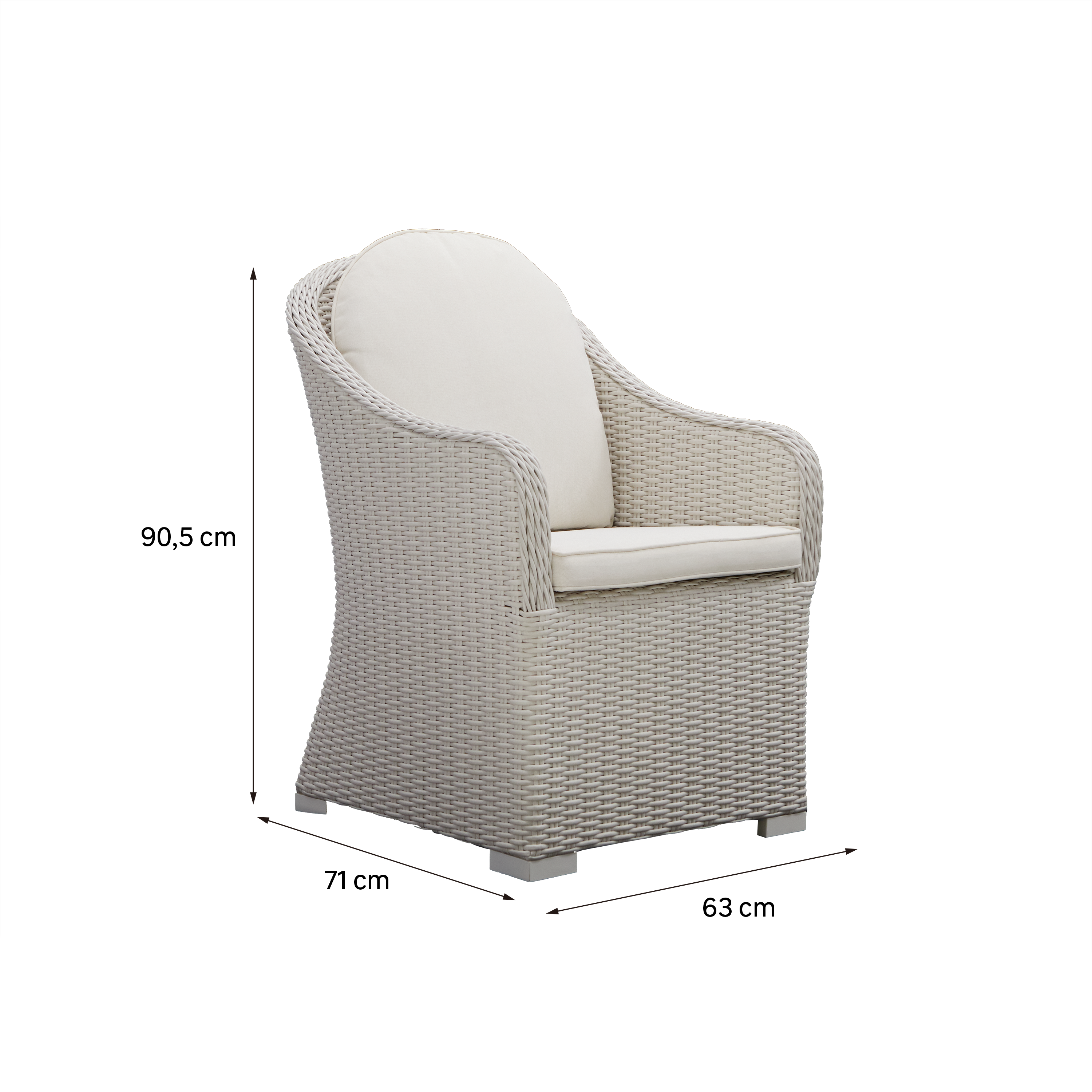 Poltrona da giardino con cuscino bianco e braccioli Luma NATERIAL da 2 posti, struttura in alluminio seduta in rattan sintetico bianco, L 57 x H 88 x P 59.5 cm, set da 2 pezzi - 17