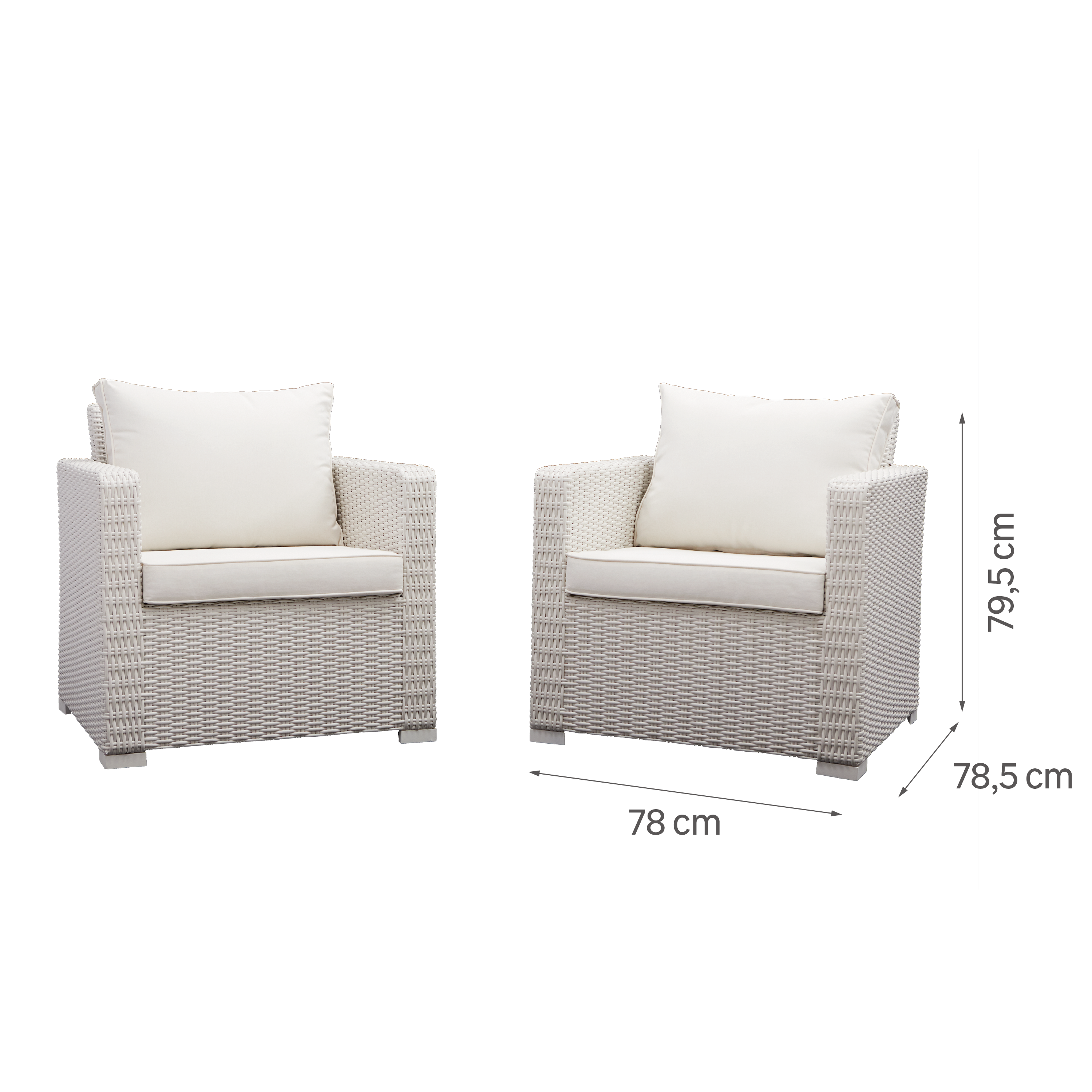 Poltrona da giardino con cuscino bianco e braccioli Luma NATERIAL da 2 posti, struttura in alluminio seduta in alluminio bianco, L 78 x H 79.5 x P 78.5 cm, set da 2 pezzi - 12