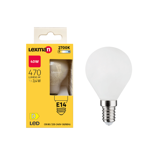 Ampoule led, sphérique, E14, 470lm = 40W, blanc chaud, LEXMAN