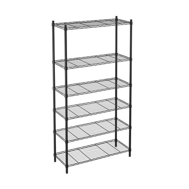 Etagère acier chromé noir SPACEO 6 tablettes, l.90 x H.180 x P.35 cm