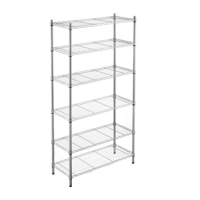 Etagère acier chromé SPACEO 6 tablettes, l.90 x H.180 x P.35 cm