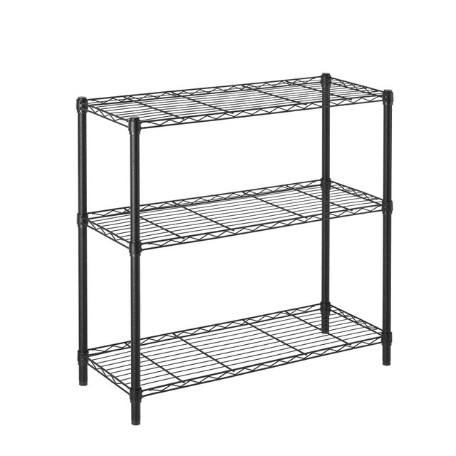 Etagère acier chromé noir SPACEO 3 tablettes, l.90 x H.90 x P.35 cm