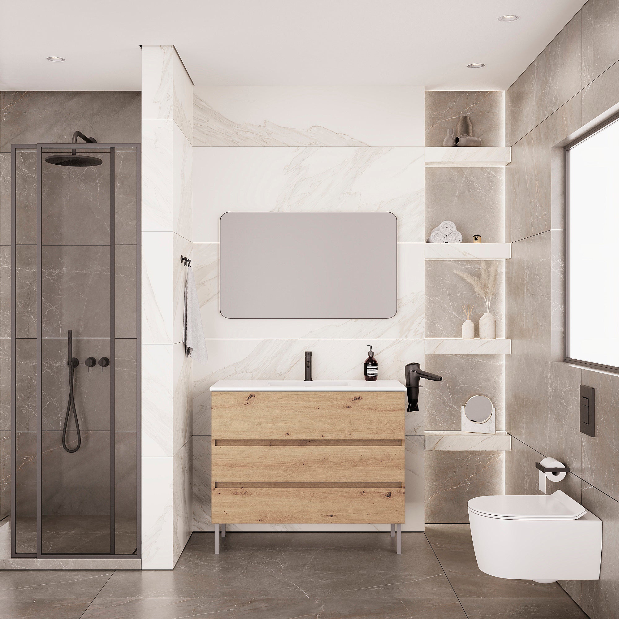 Móvel de casa de banho 100x46x84 cm carvalho Brest - 2