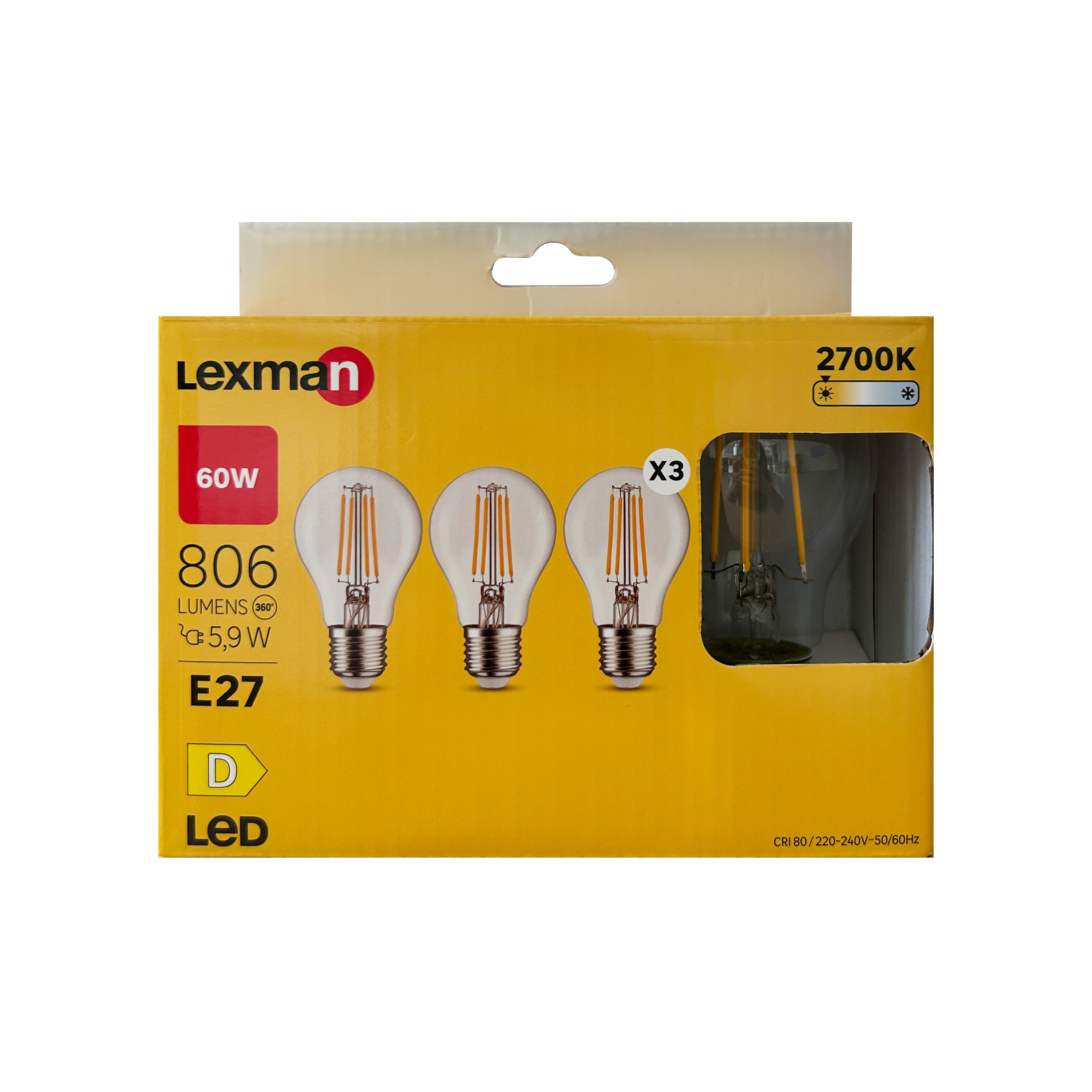 Lot de 3 ampoules led, E27, 806lm = 60W, blanc chaud, LEXMAN - 4