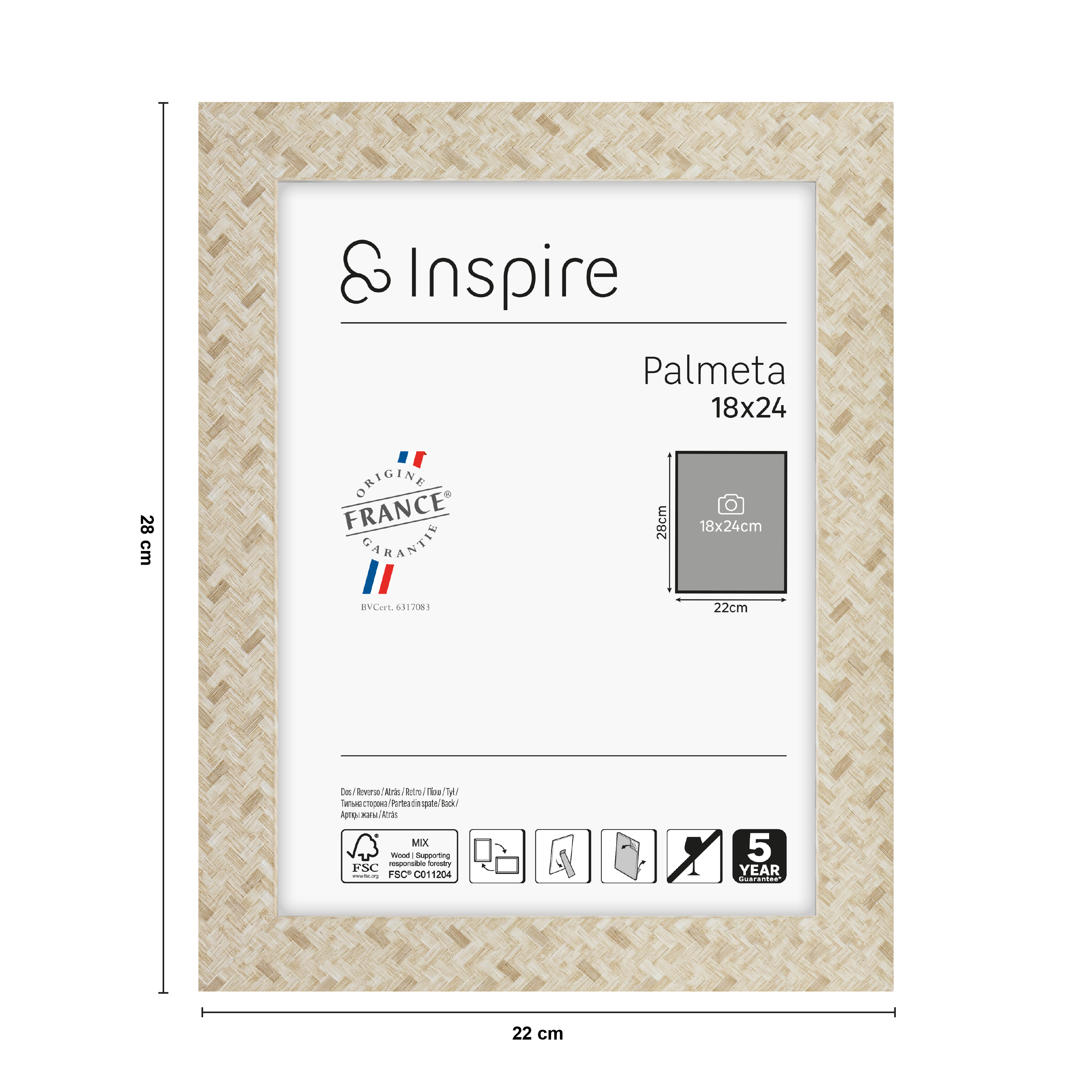 Cadre Palmeta, H.24 x l.18 cm beige, INSPIRE - 3