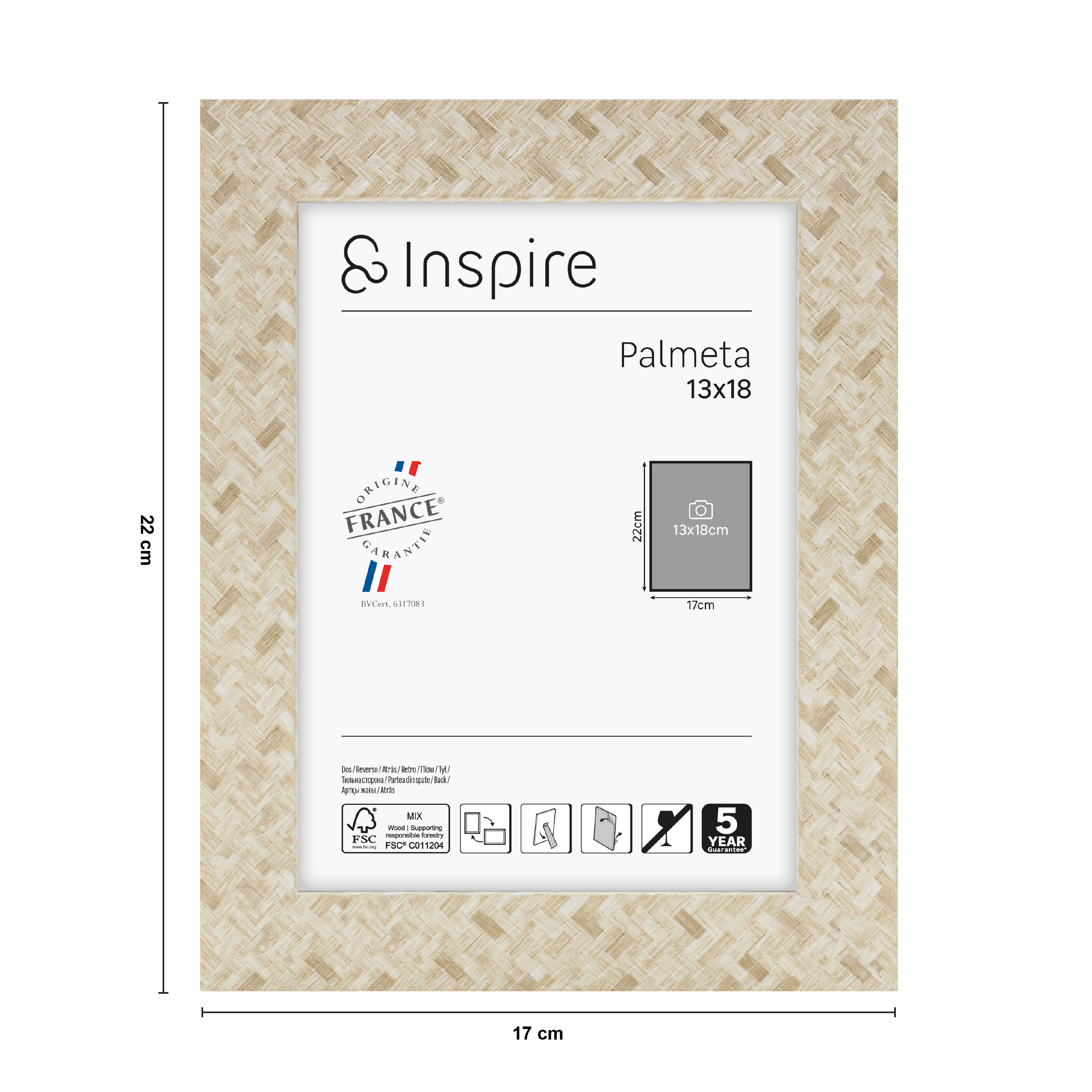 Cadre Palmeta, H.18 x l.13 cm beige, INSPIRE - 2