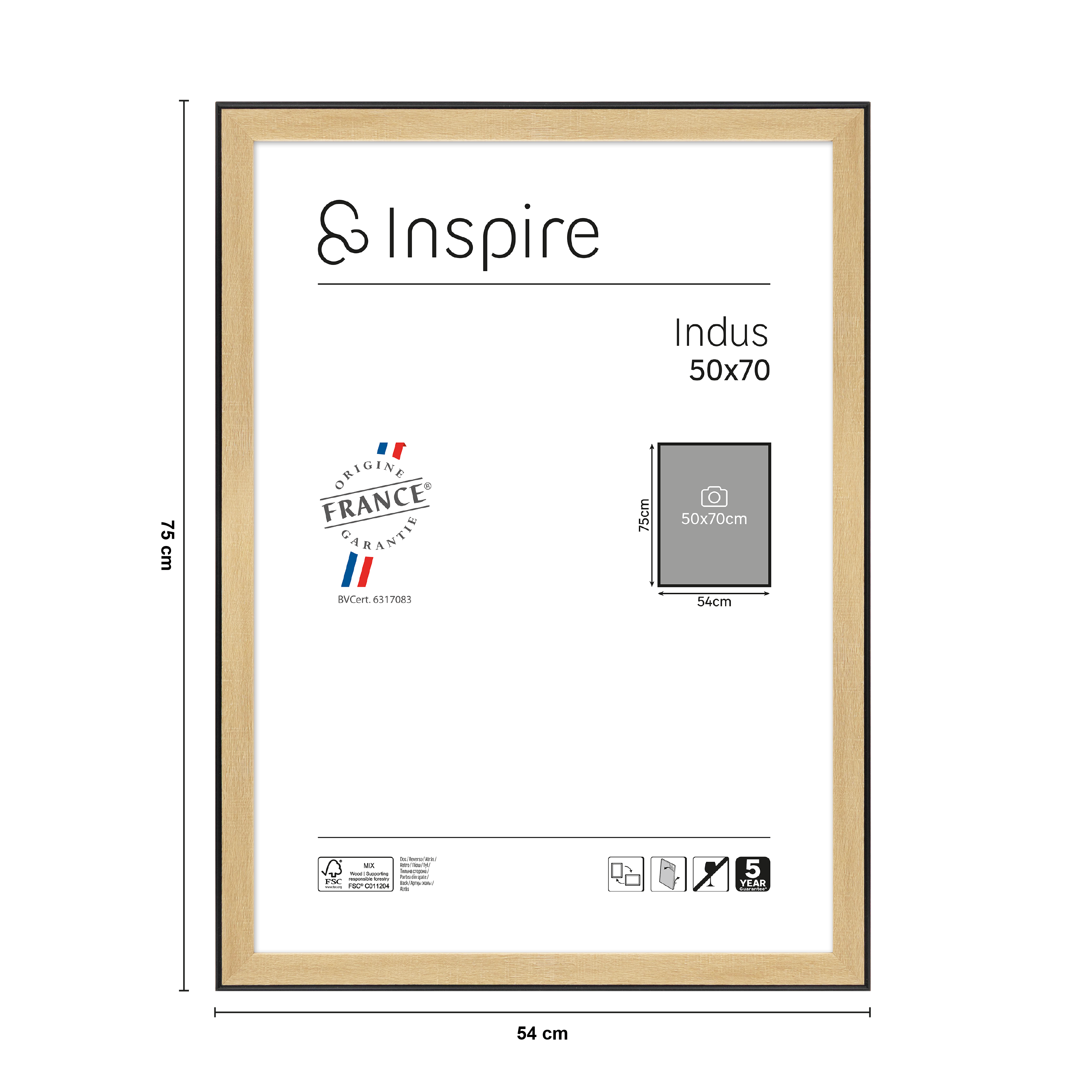 Cadre Indus, 50 x 70 cm naturel / noir, INSPIRE - 3