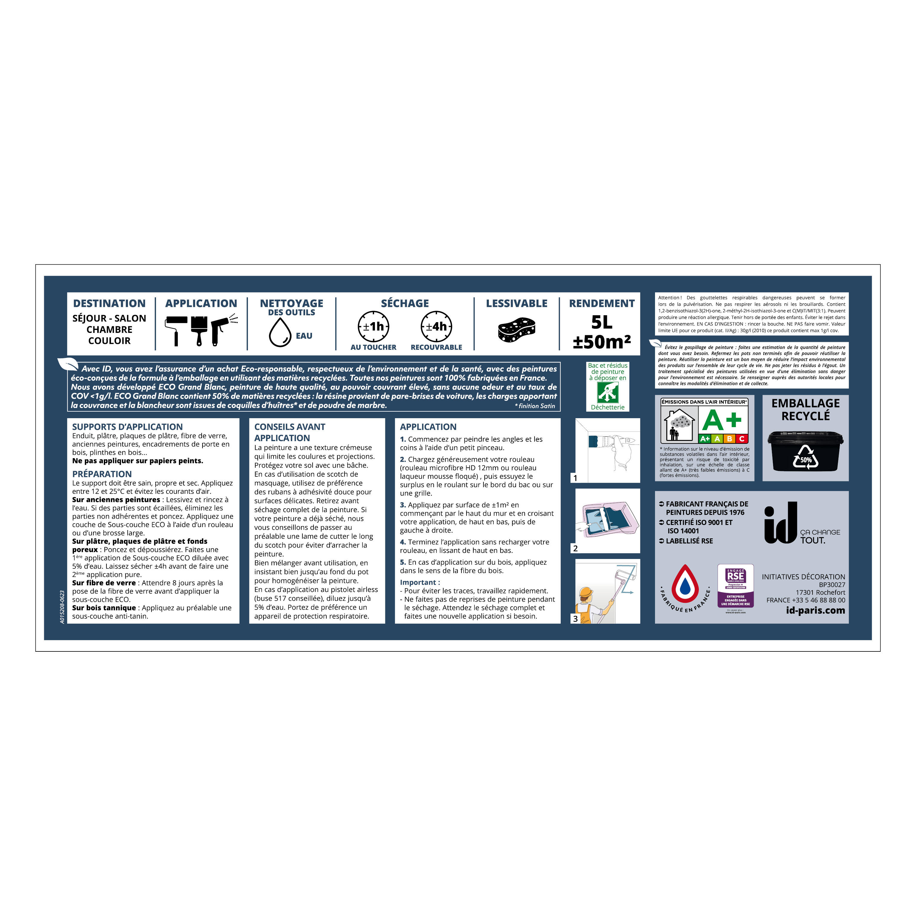 Peinture mur, plafond blanc satin ID Eco 5L - 3