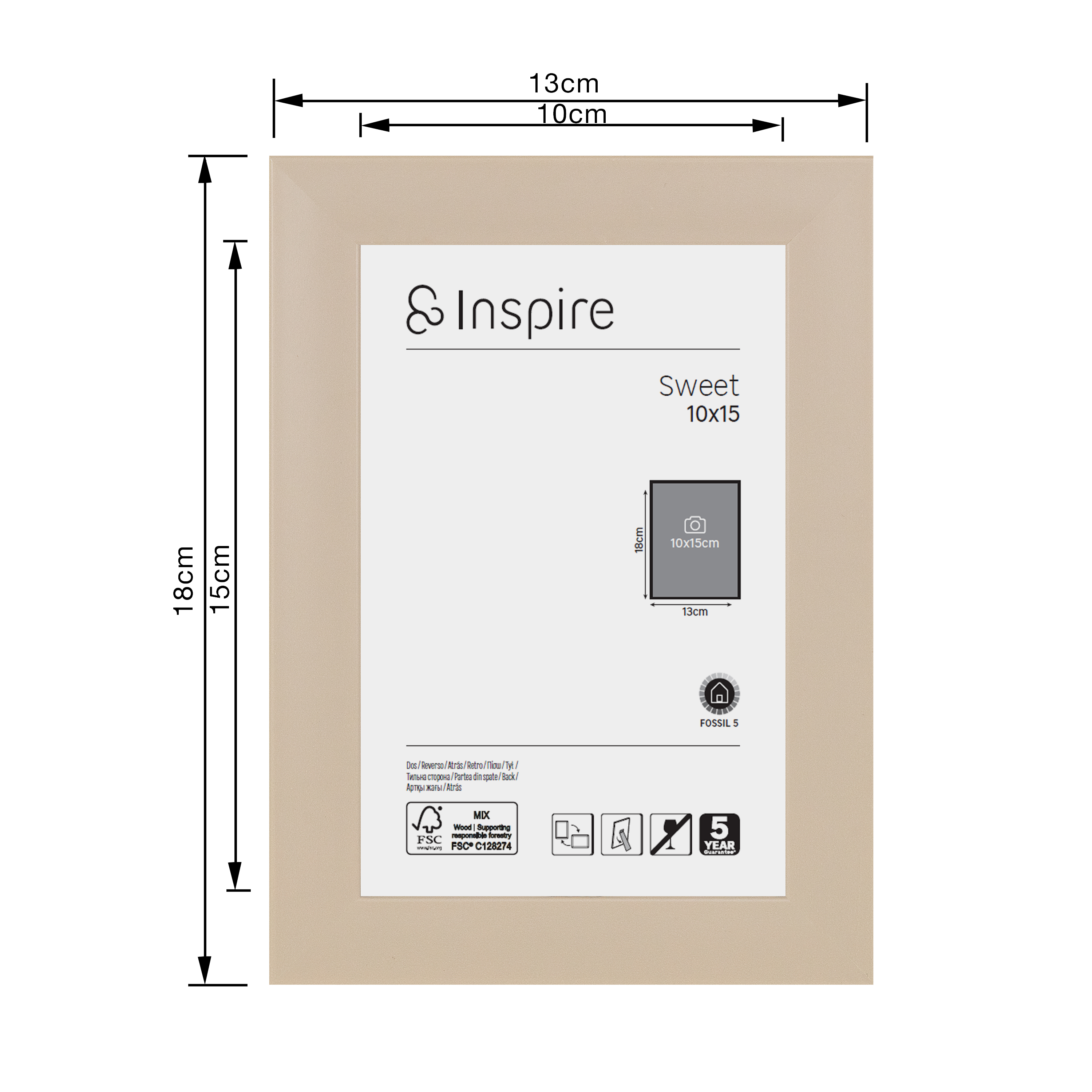 Cadre Sweet, H.15 x l.10 cm taupe, INSPIRE - 4