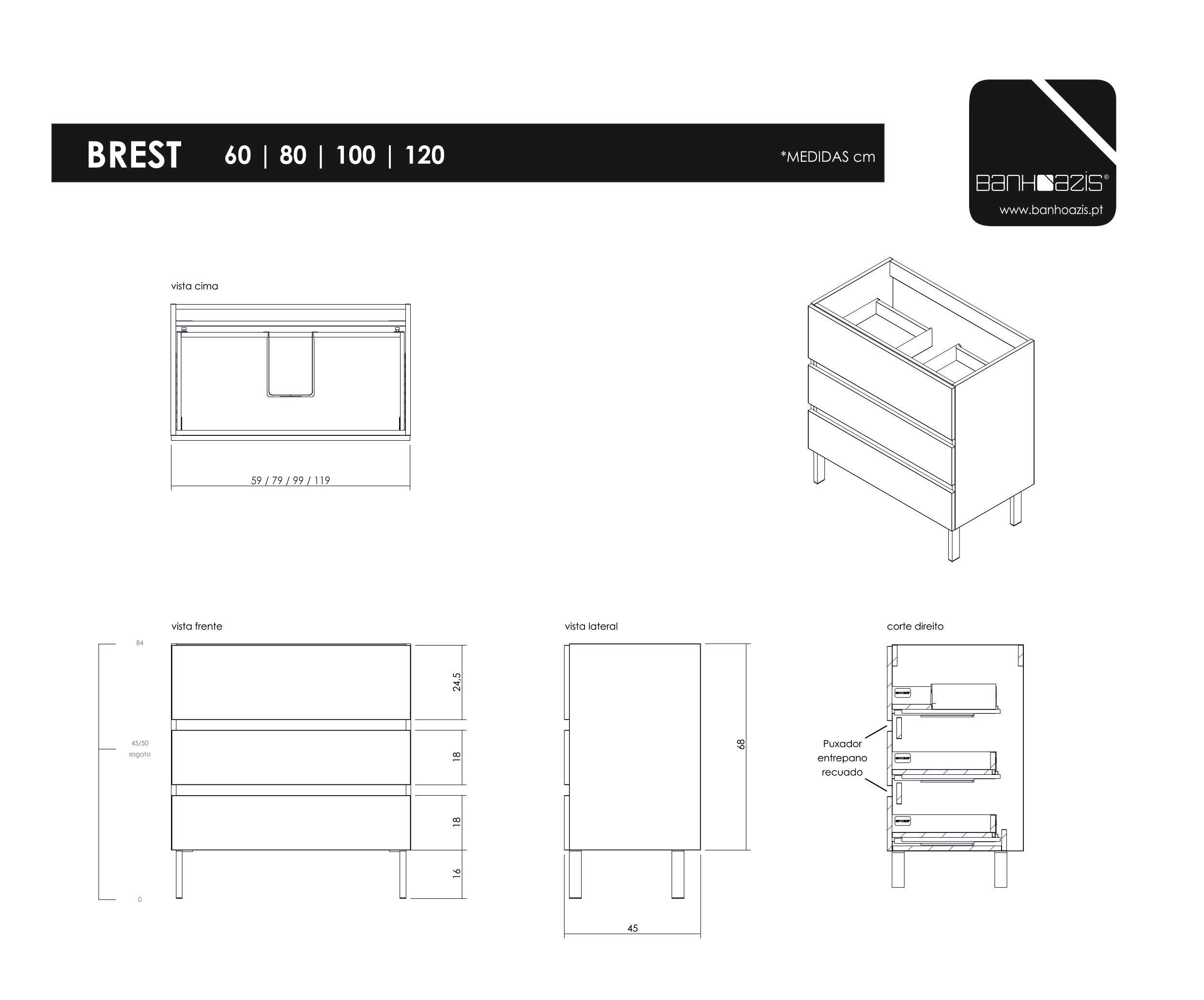 Móvel de casa de banho 120x46x84 cm branco Brest - 4