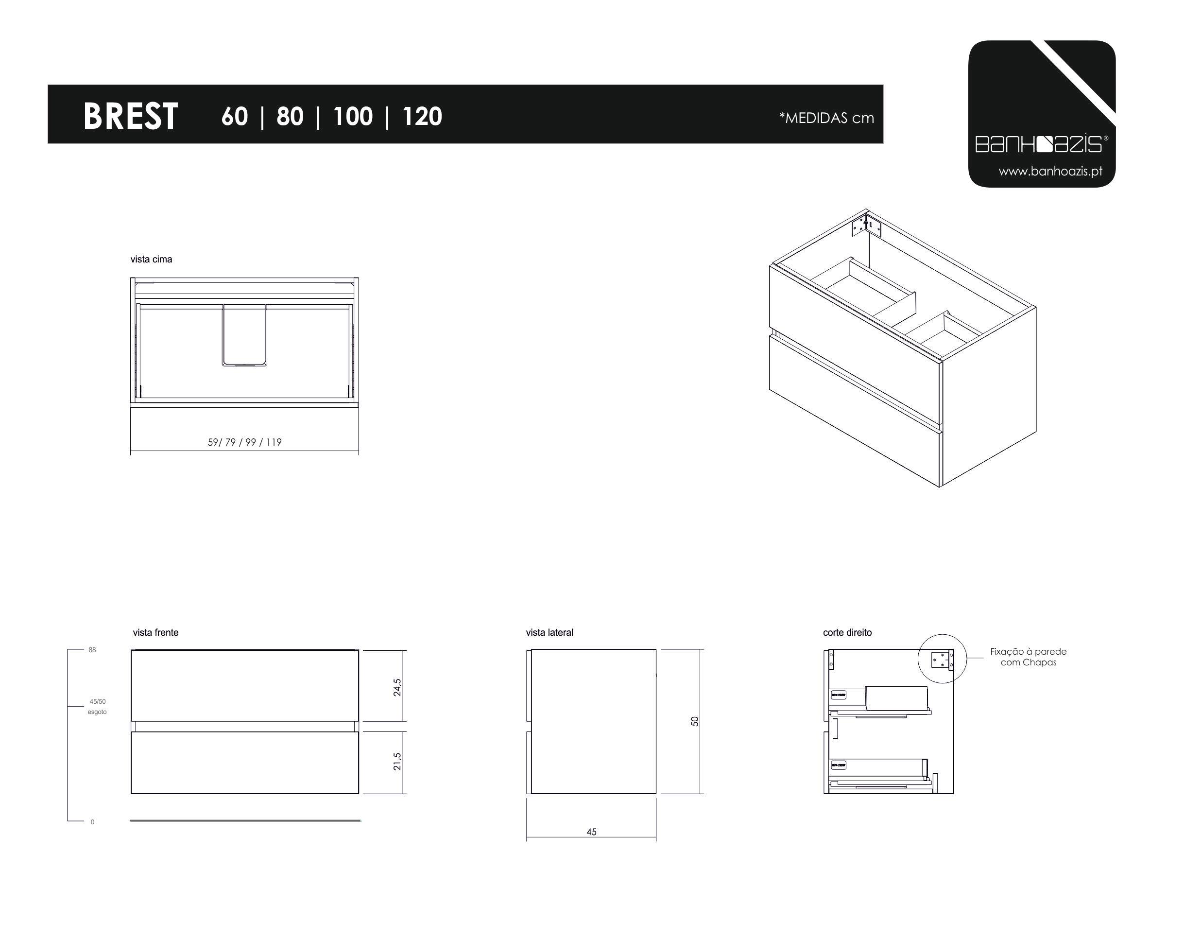 Móvel de casa de banho suspenso 60x46x84 cm branco Brest - 5