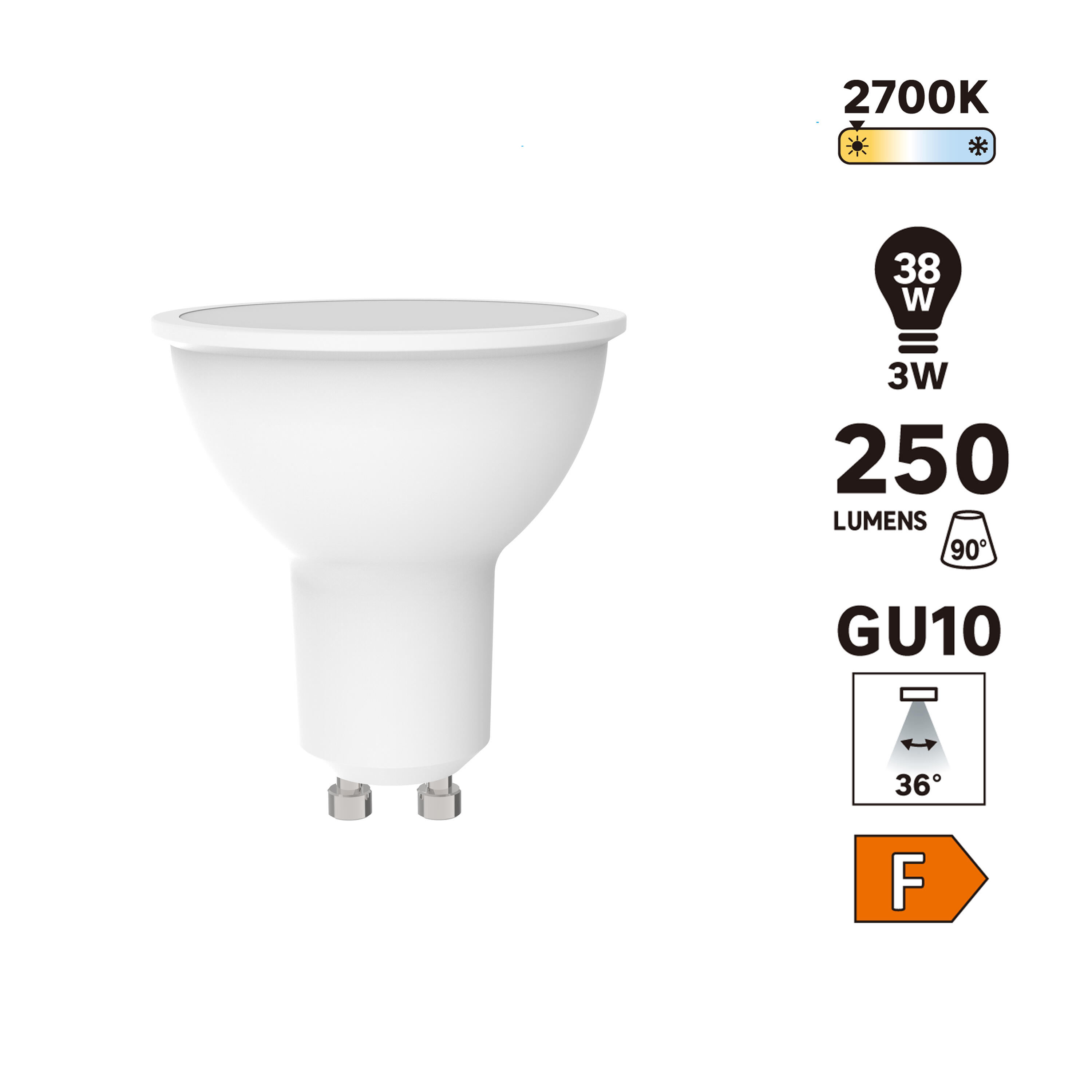 Lâmpada LED GU10 36D 250 lm 2700 k 15000H - 5