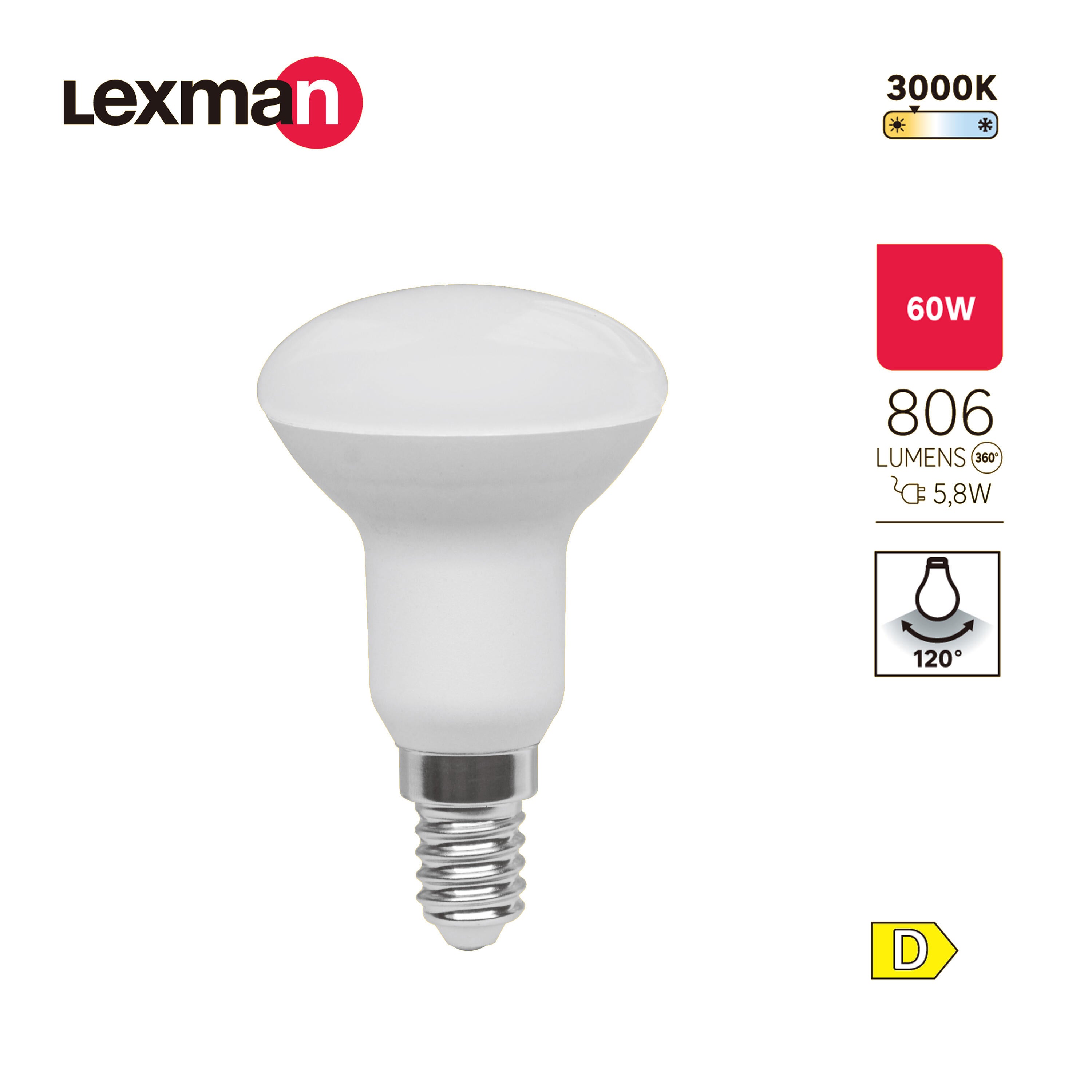 Ampoule led, réflecteur E14, 806lm = 60W, blanc chaud, LEXMAN - 2