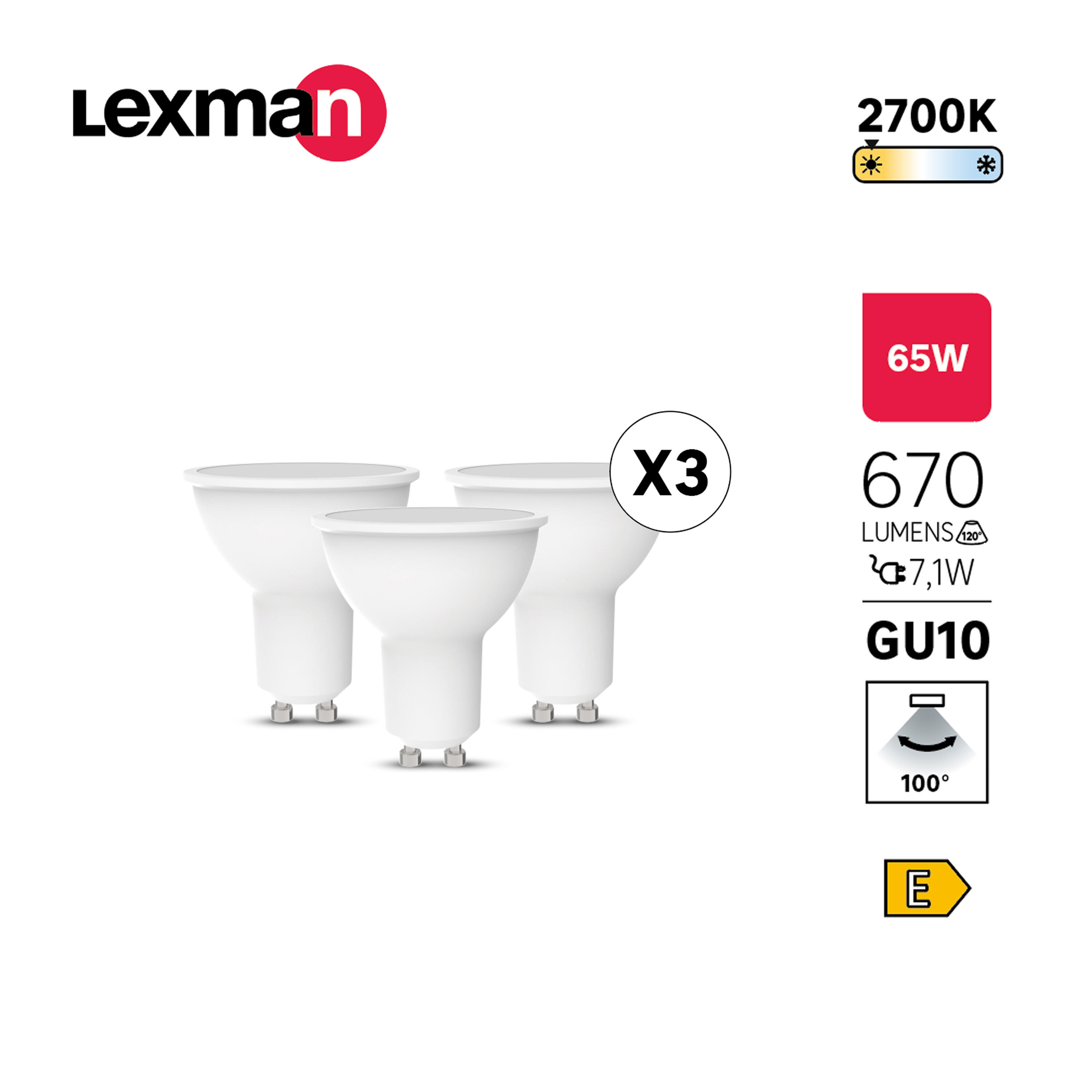 Żarówka LED GU10 3 szt. 8 W 670 lm Ciepła biel Lexman - 3