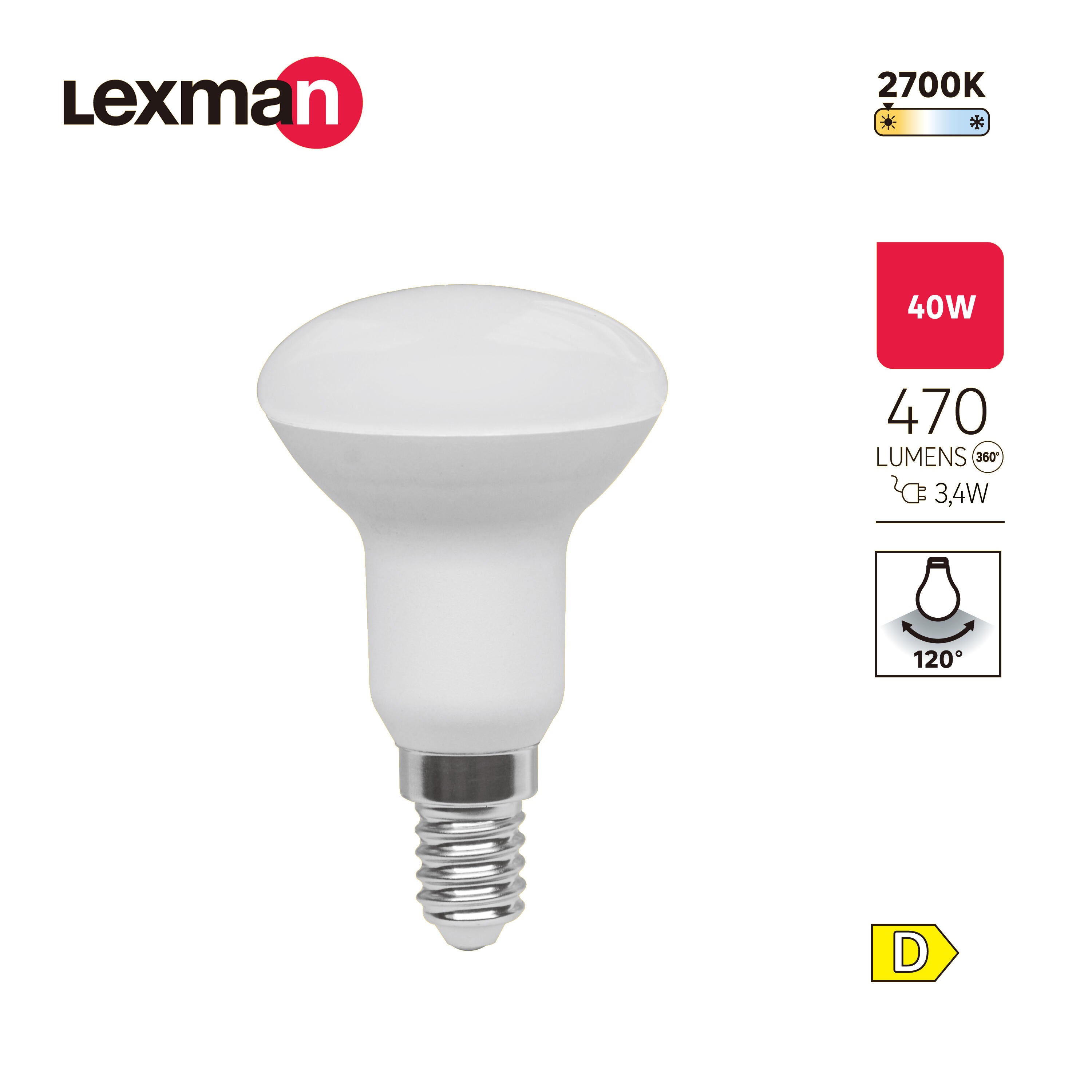 Ampoule led, réflecteur E14, 470lm = 40W, blanc chaud, LEXMAN - 4