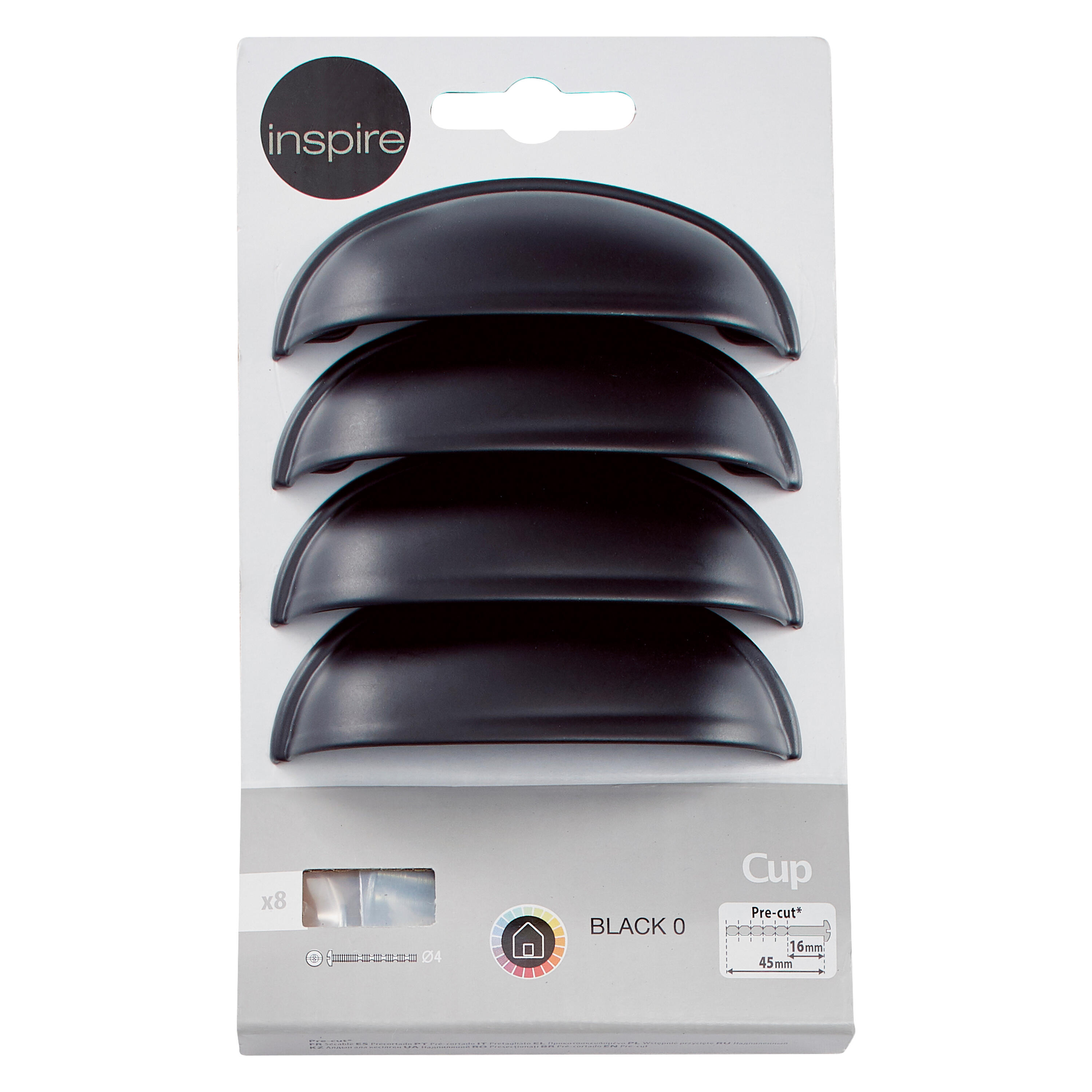 4 poignées de meuble Cup, acier noir verni, entraxe 64 mm - 4
