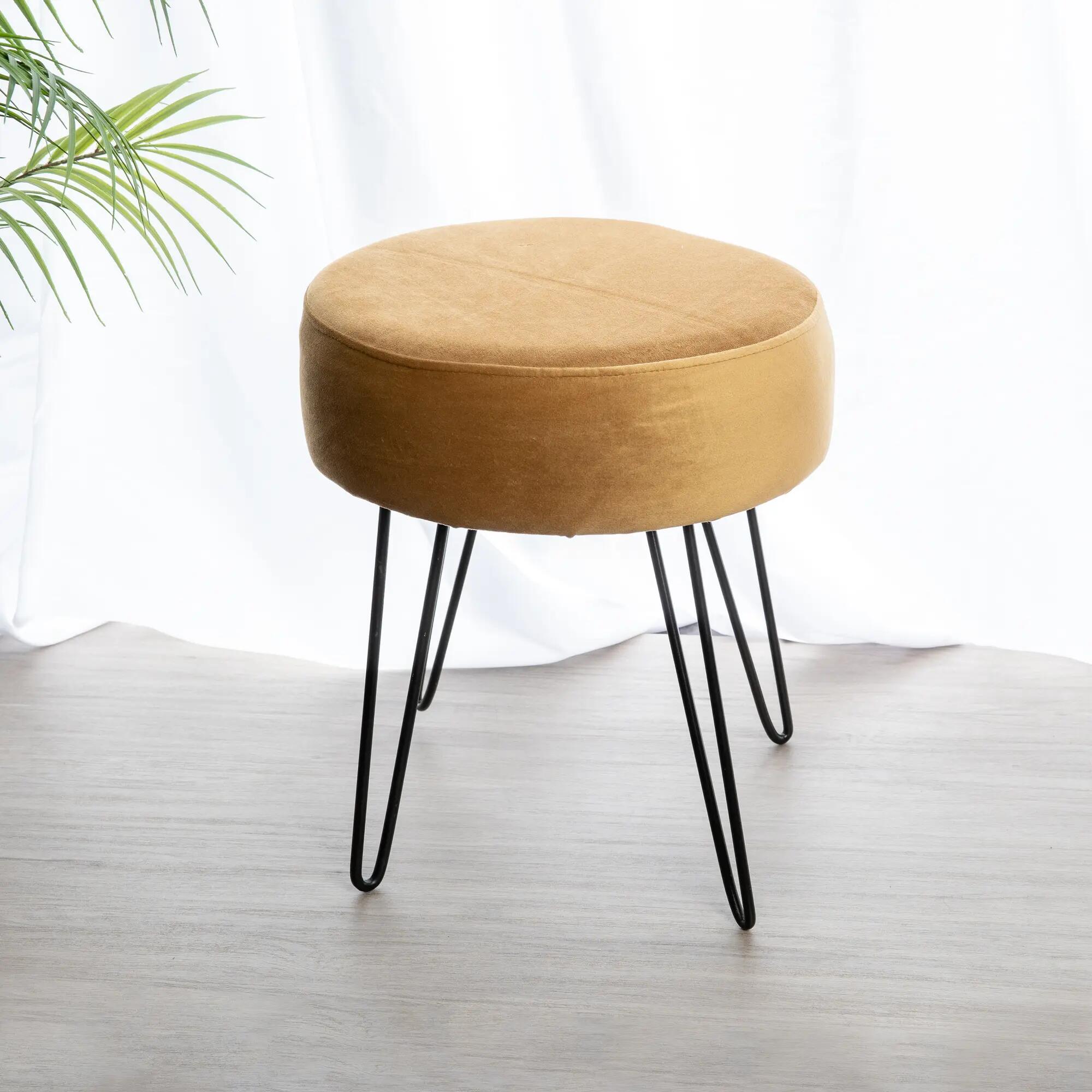 Puff decorativo  cilíndrico Terciopelo Arena Y Metal Negro arena 34x40x34cm - 4