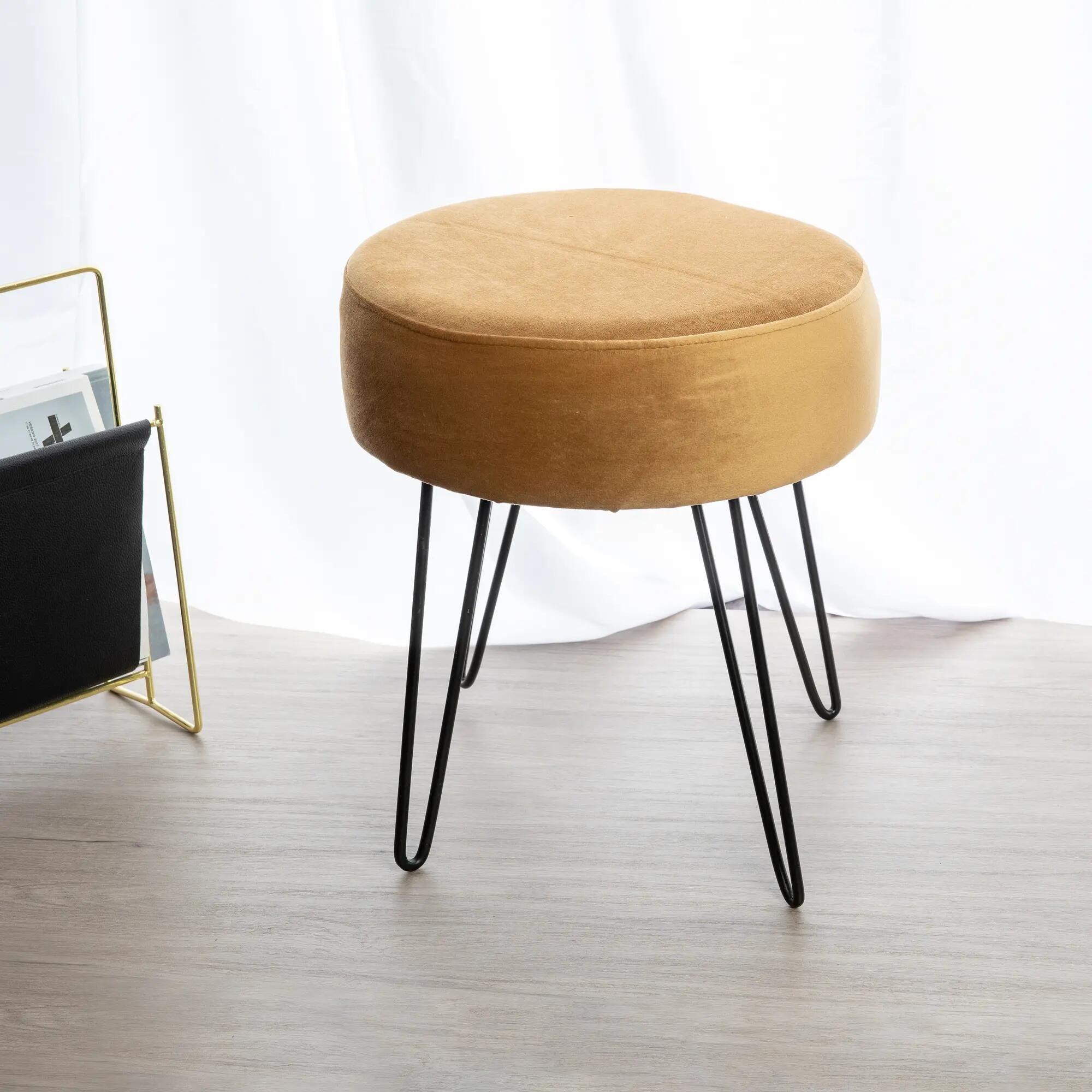 Puff decorativo  cilíndrico Terciopelo Arena Y Metal Negro arena 34x40x34cm - 2