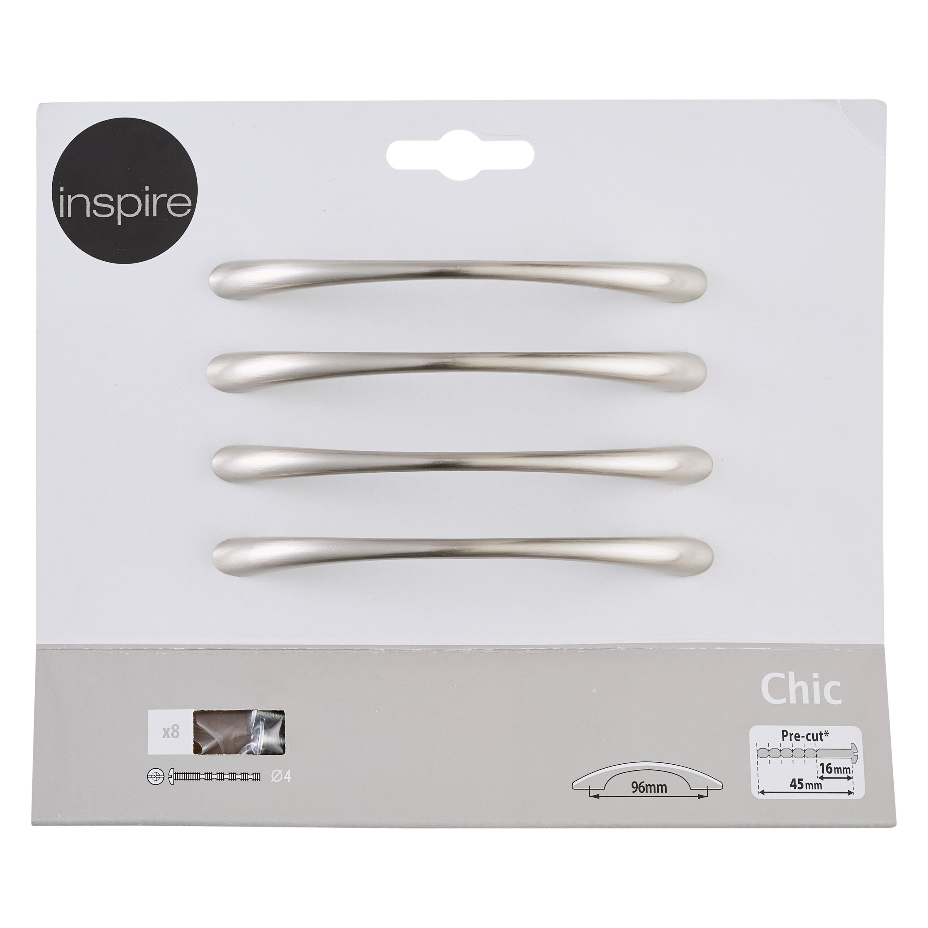 4 poignées de meuble Chic, zamak argent brossé, entraxe 96 mm - 5