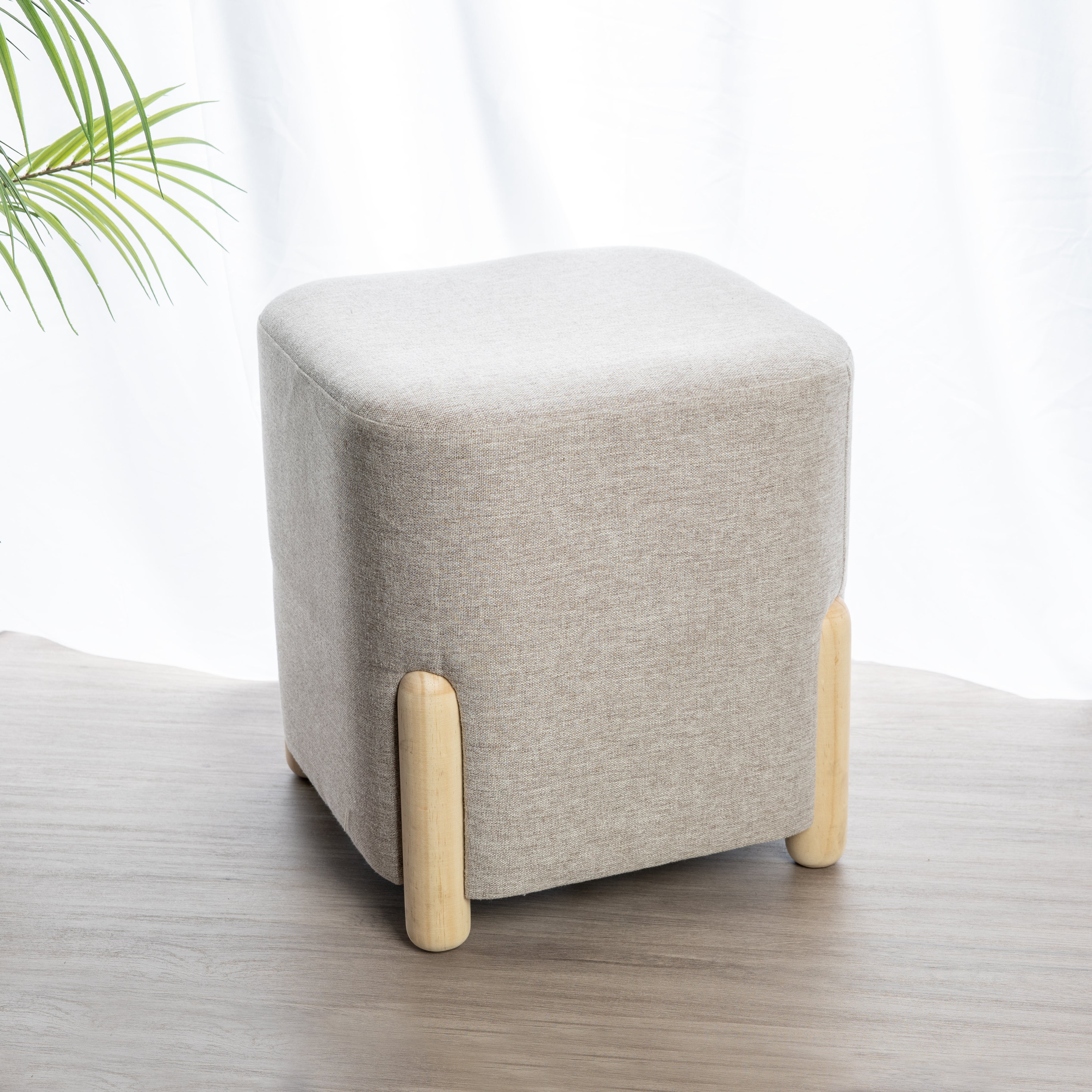 Puff decorativo cuadrado Cubo gris y madera 34x38x34cm - 5