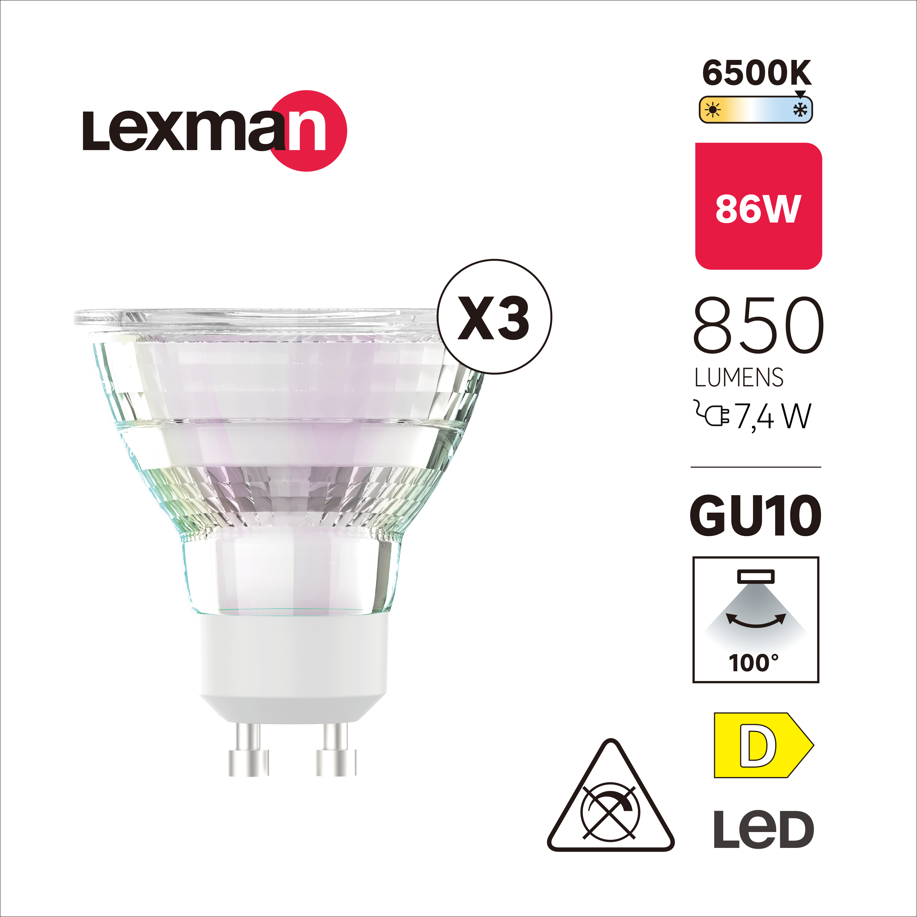 Pack 3 GU10 VID 850 lm 6500K Lexman - 5