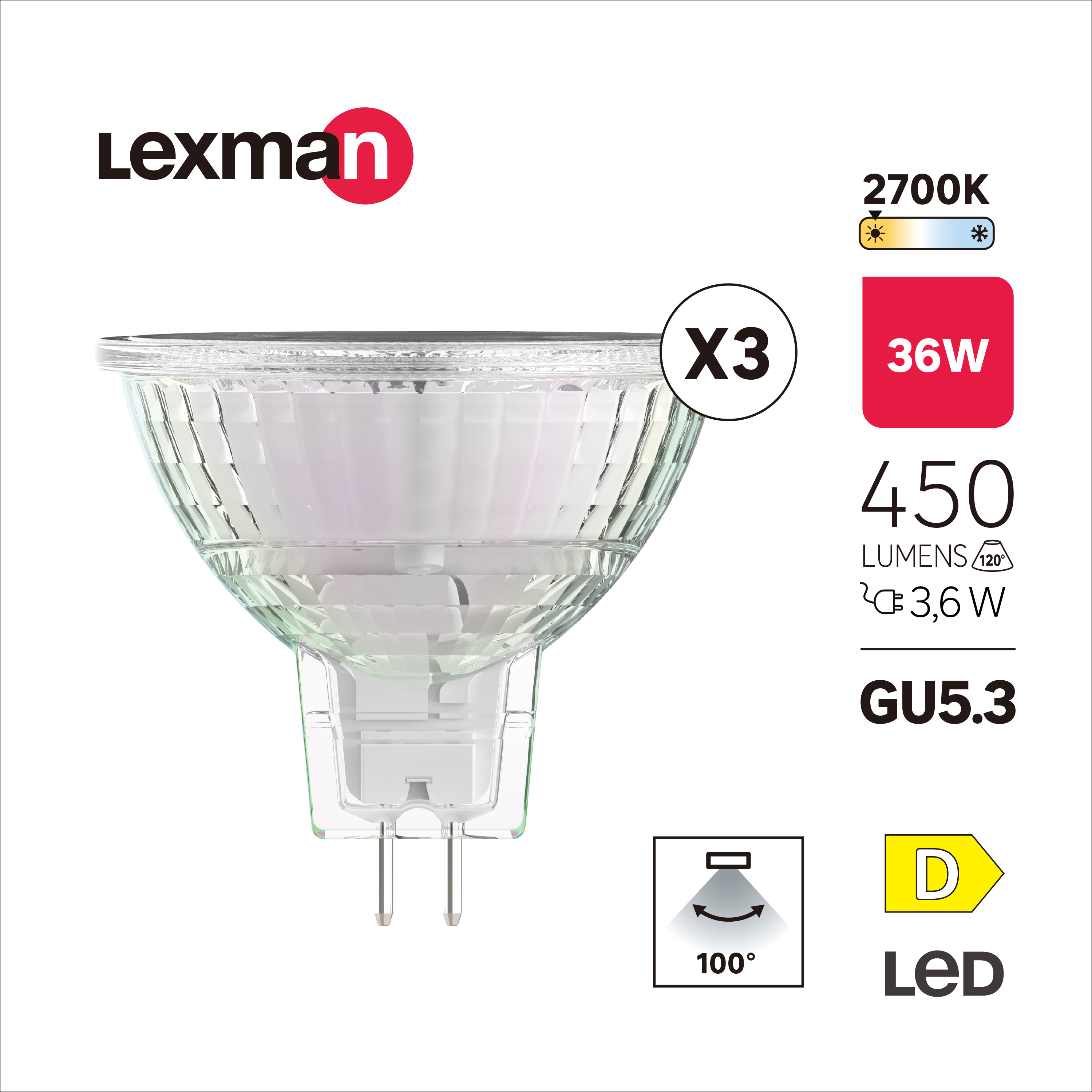 Pack 3 Lâmpada LED GU5.3 450 lm 2700 k vidro - 2